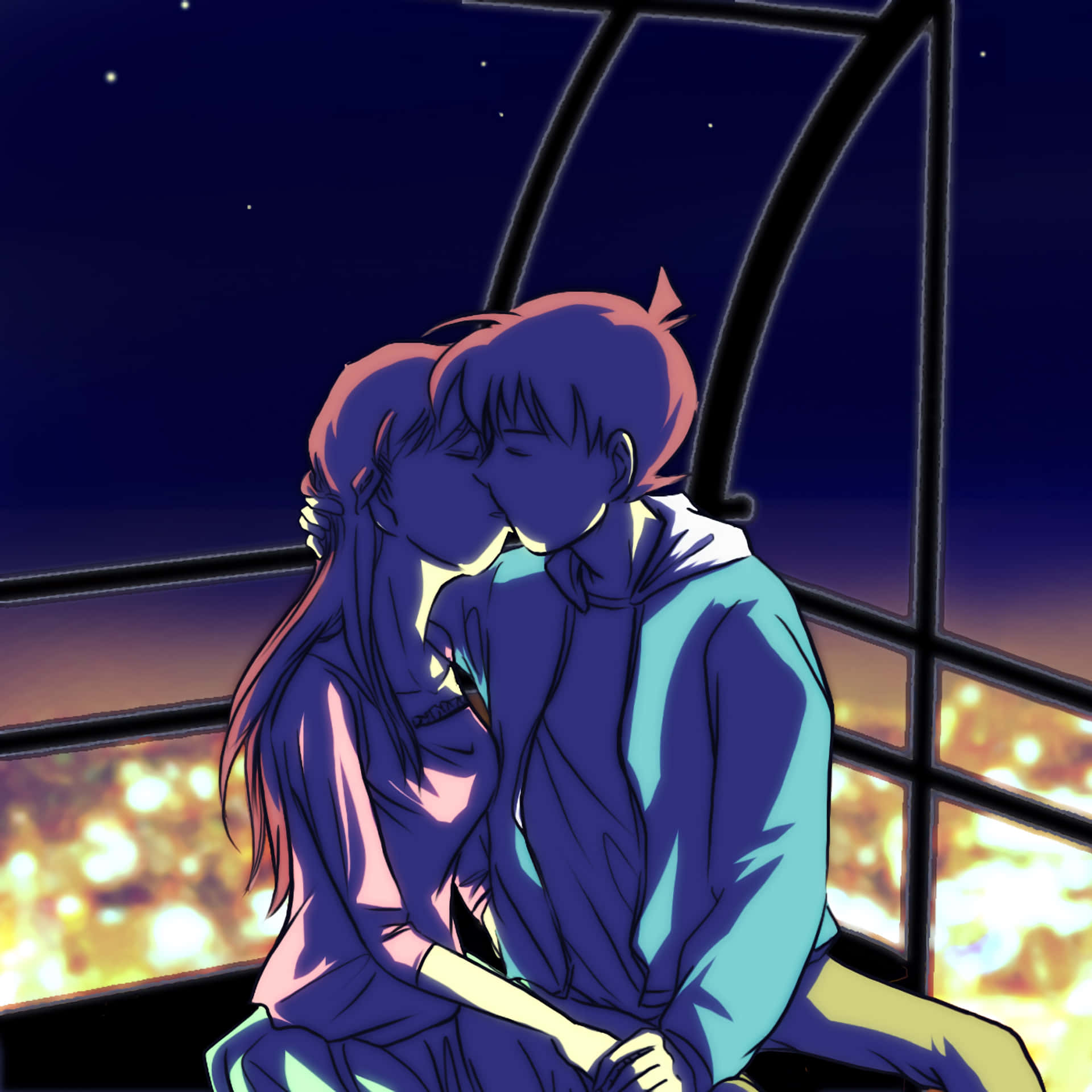 Ferris Wheel Anime Couple Kissing Picture