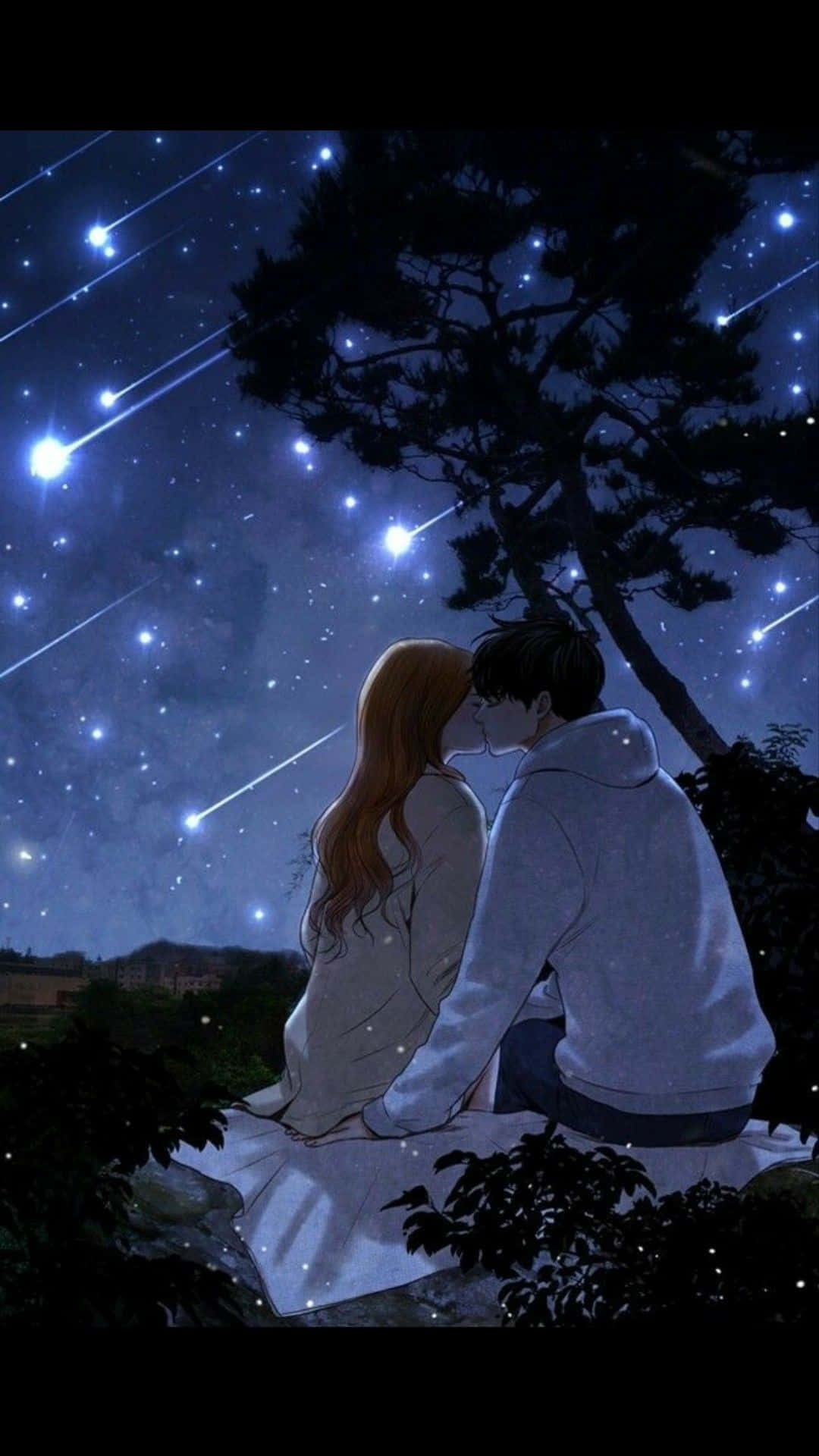 Anime Couple Kissing With Meteor Shower Picture