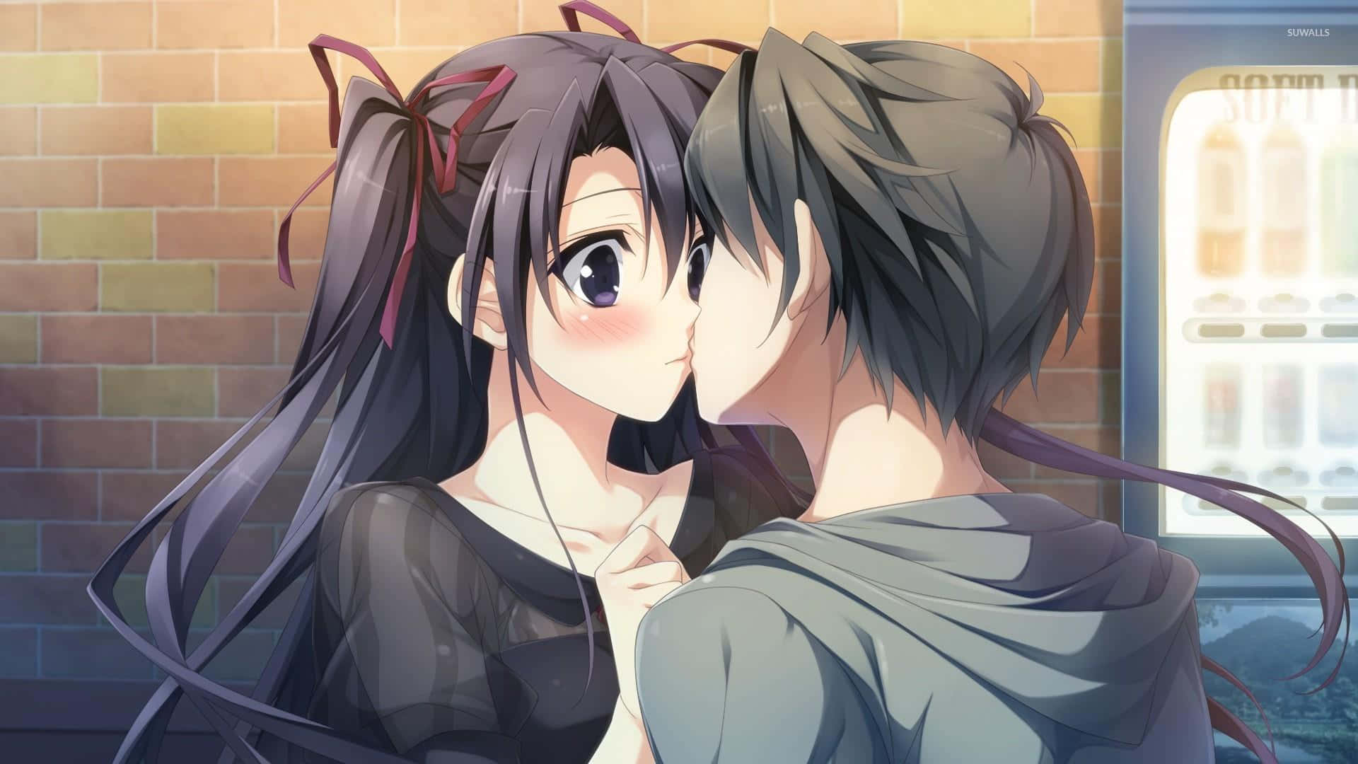 Couple Kissing And Blushing Anime Picture