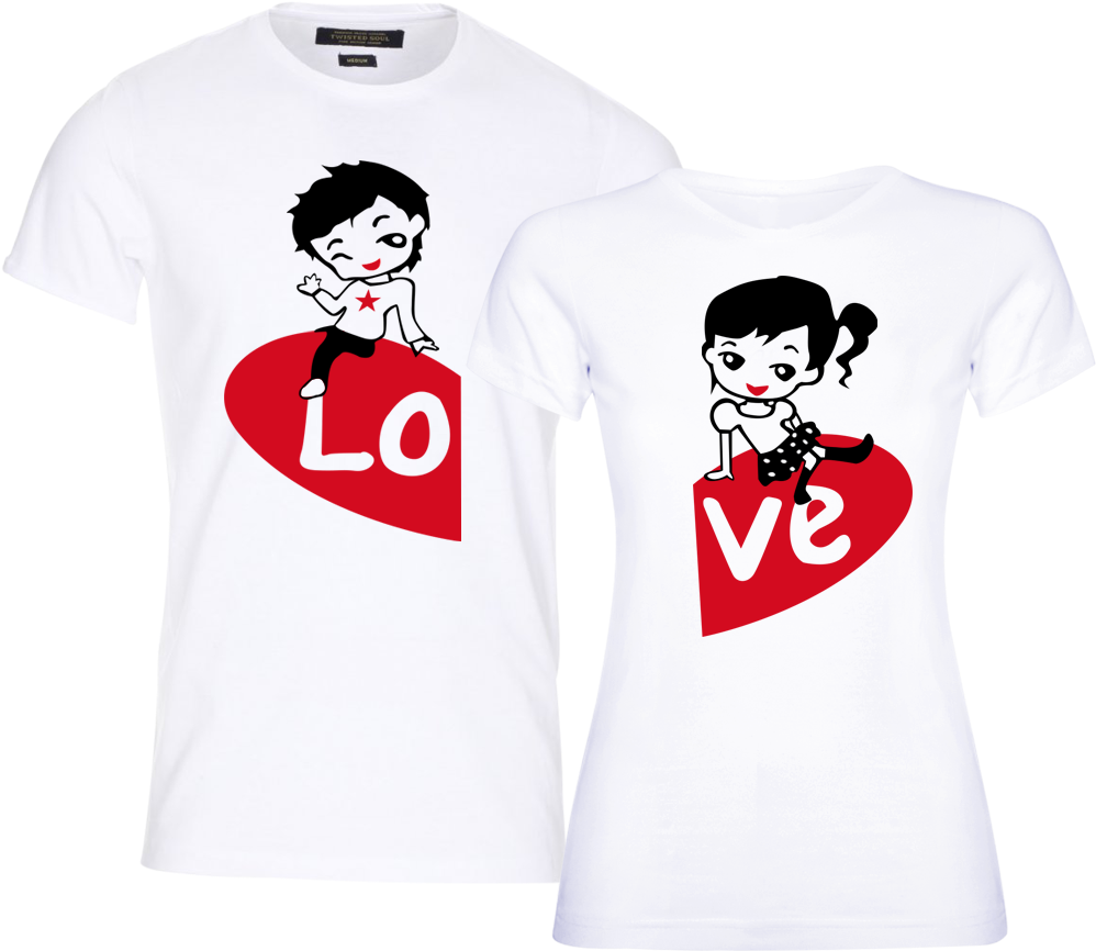 Couple Love Heart Matching Shirts PNG