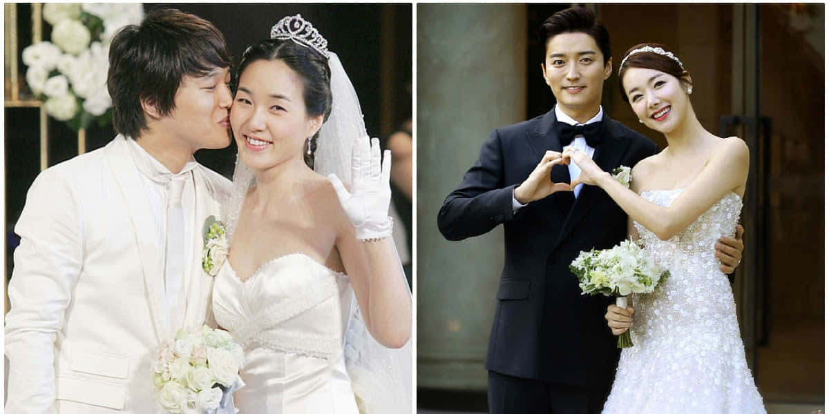 Koreanskaskådespelarparbröllopsbild
