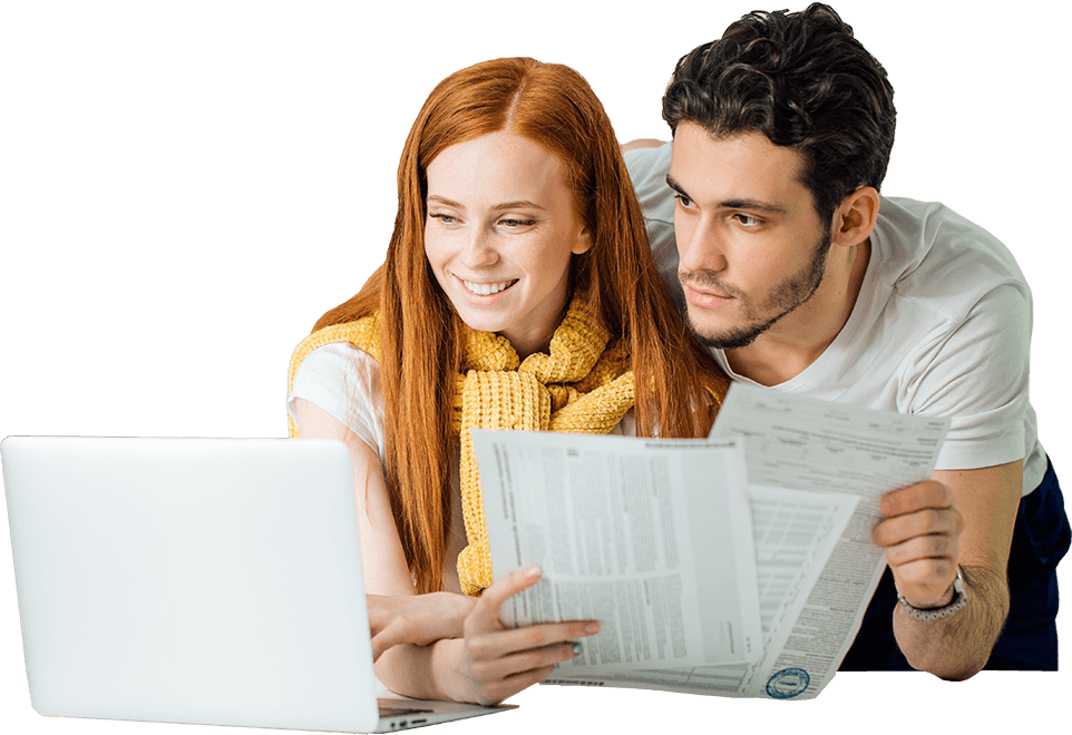 Couple Reviewing Financial Documents Together PNG