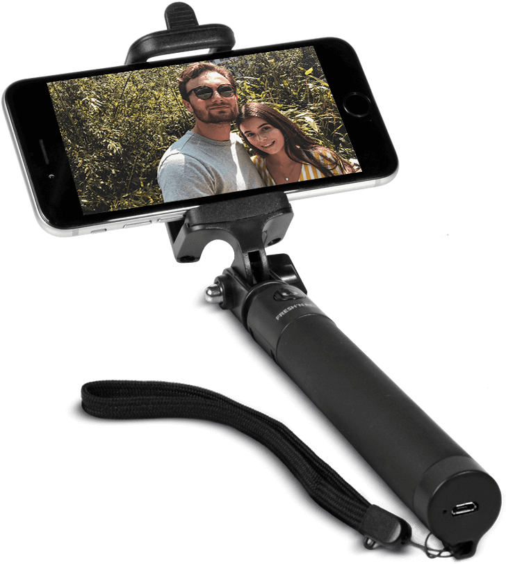 Couple Selfie With Smartphone On Selfie Stick PNG