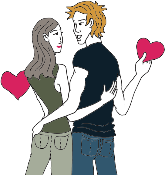 Couple Sharing Love Heart Illustration PNG