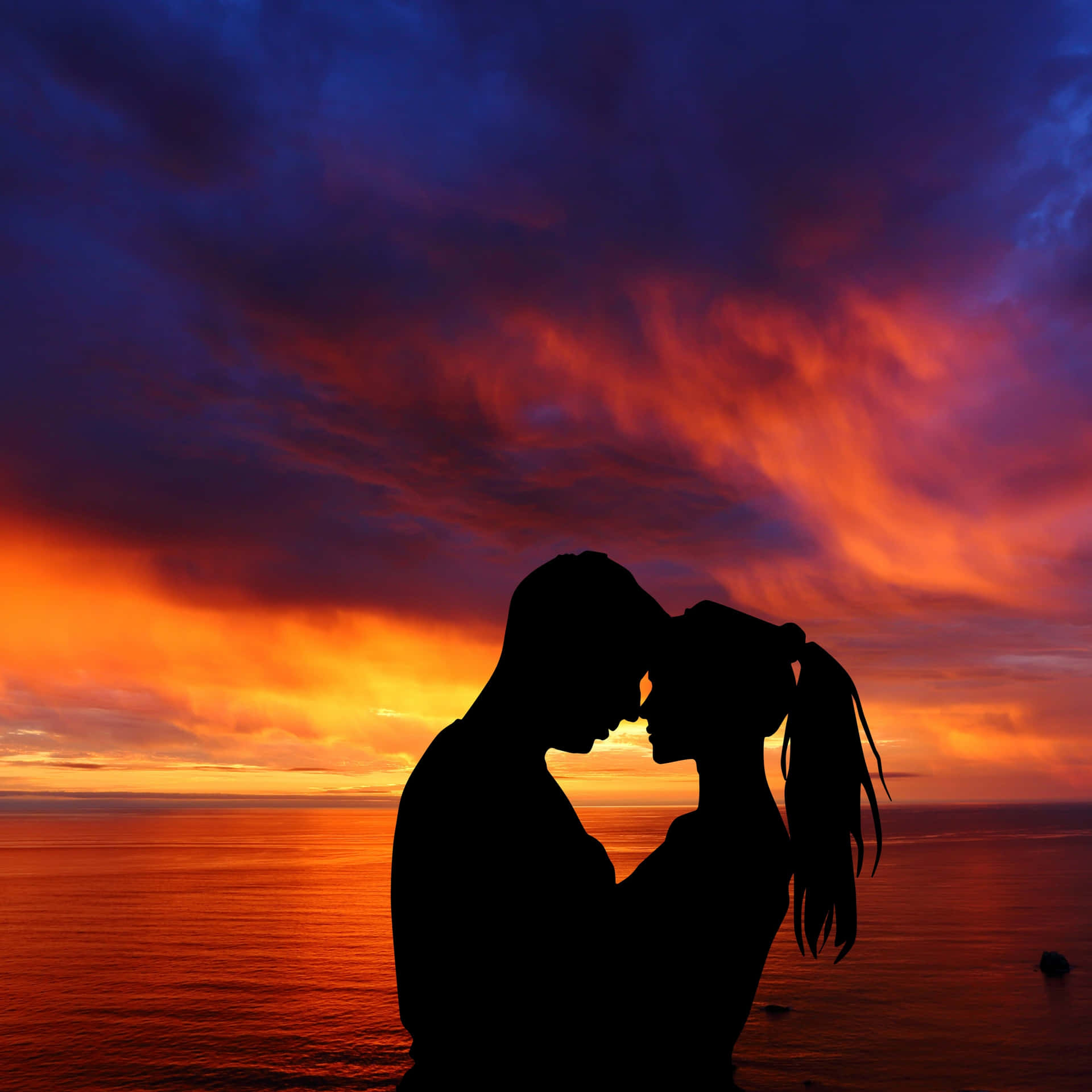 Couple Sunset Almost Kissing Purple Sky Picture