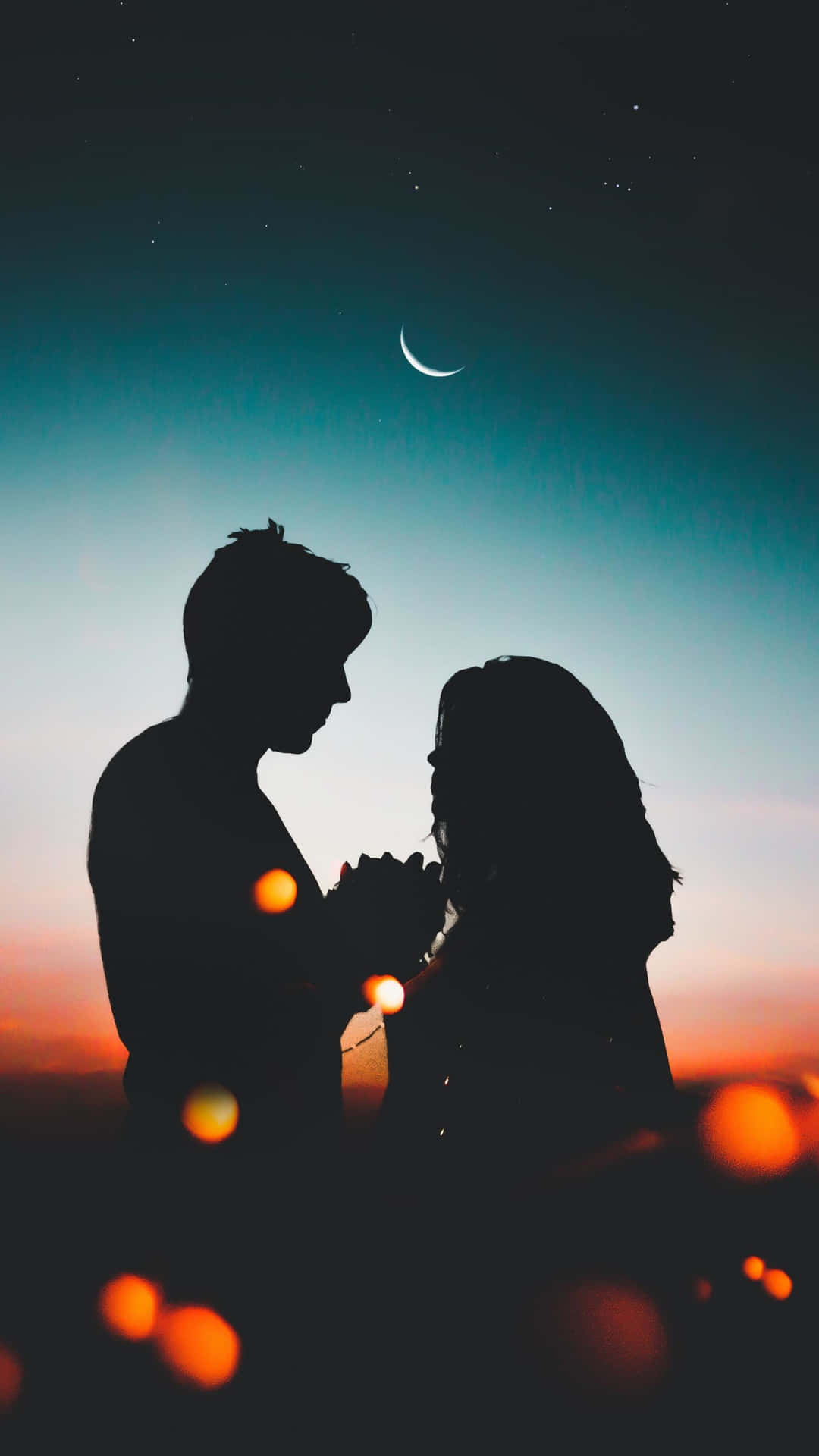 Couple Sunset With Moon In Sky Picture