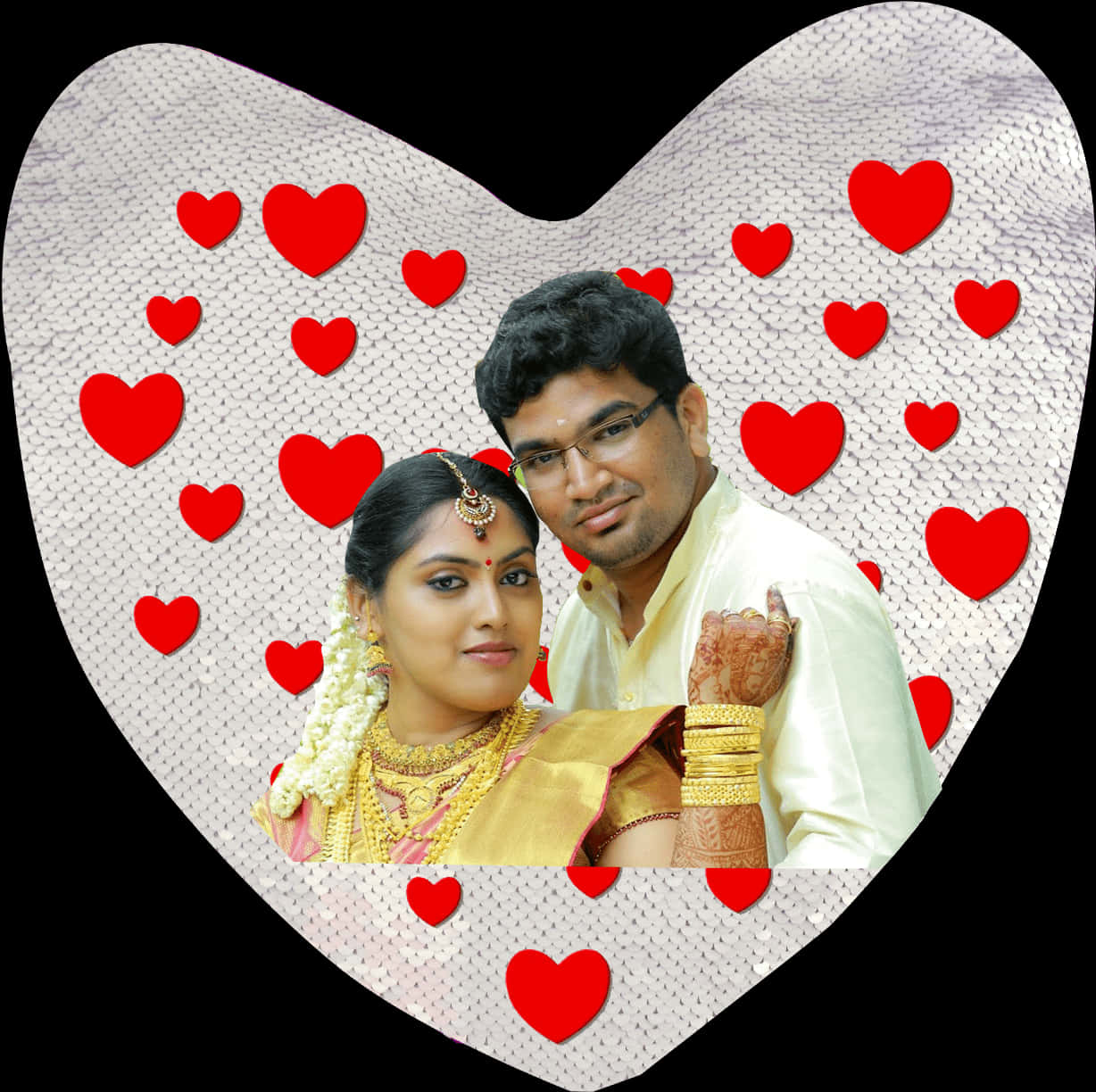 Couplein Heart Framewith Red Accents PNG