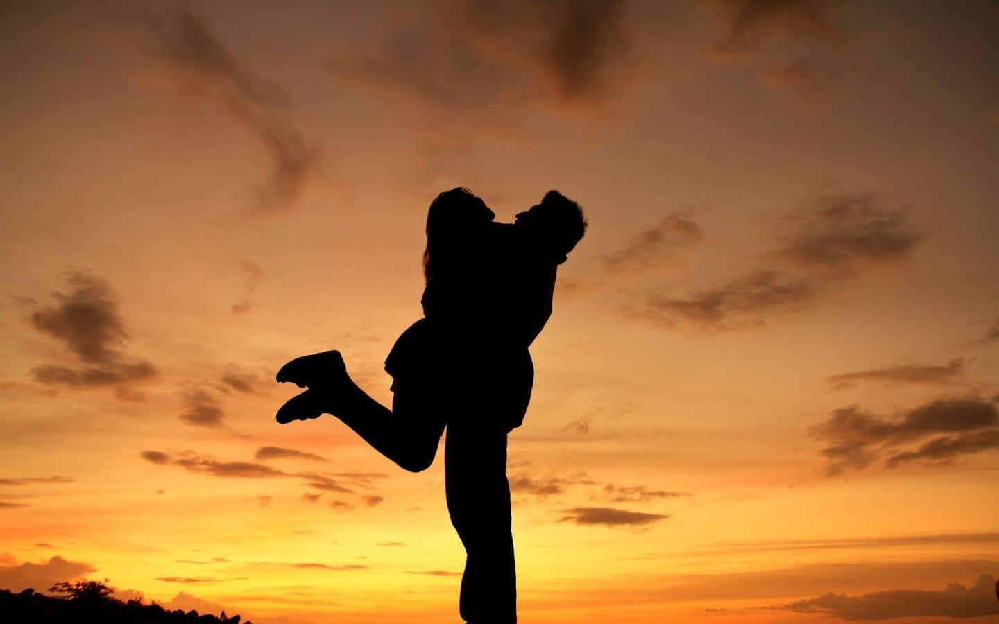 Couples Hugging Silhouette With Sunset Picture