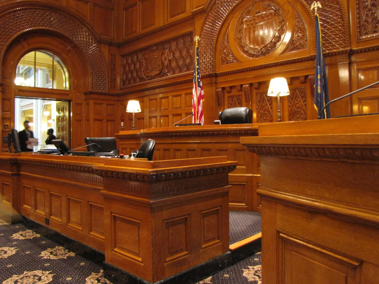 Hintergrundeines Hölzernen Interieurs Im Us-amerikanischen Bundesgerichtssaal