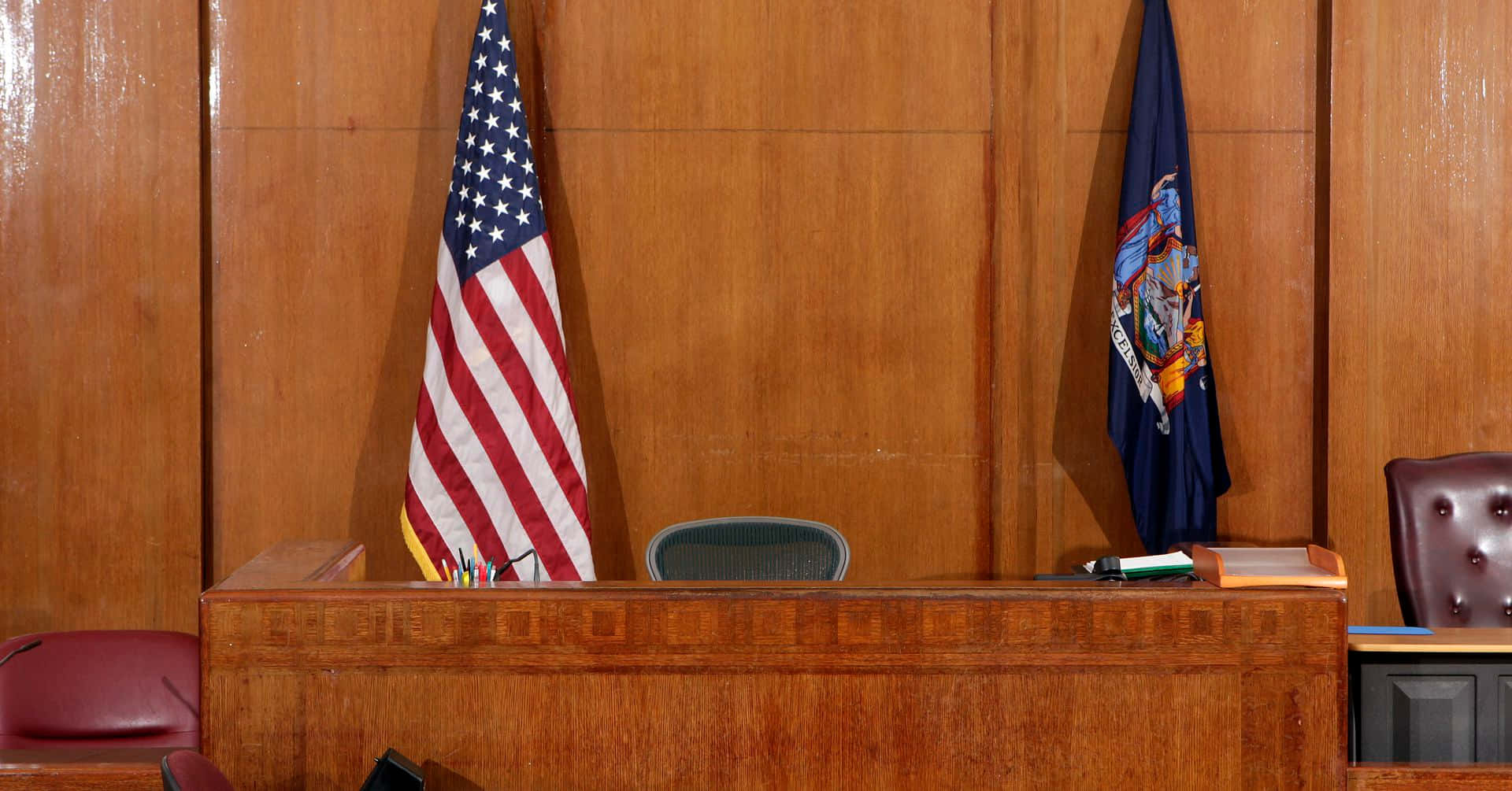 Judge Bench In Courtroom Background