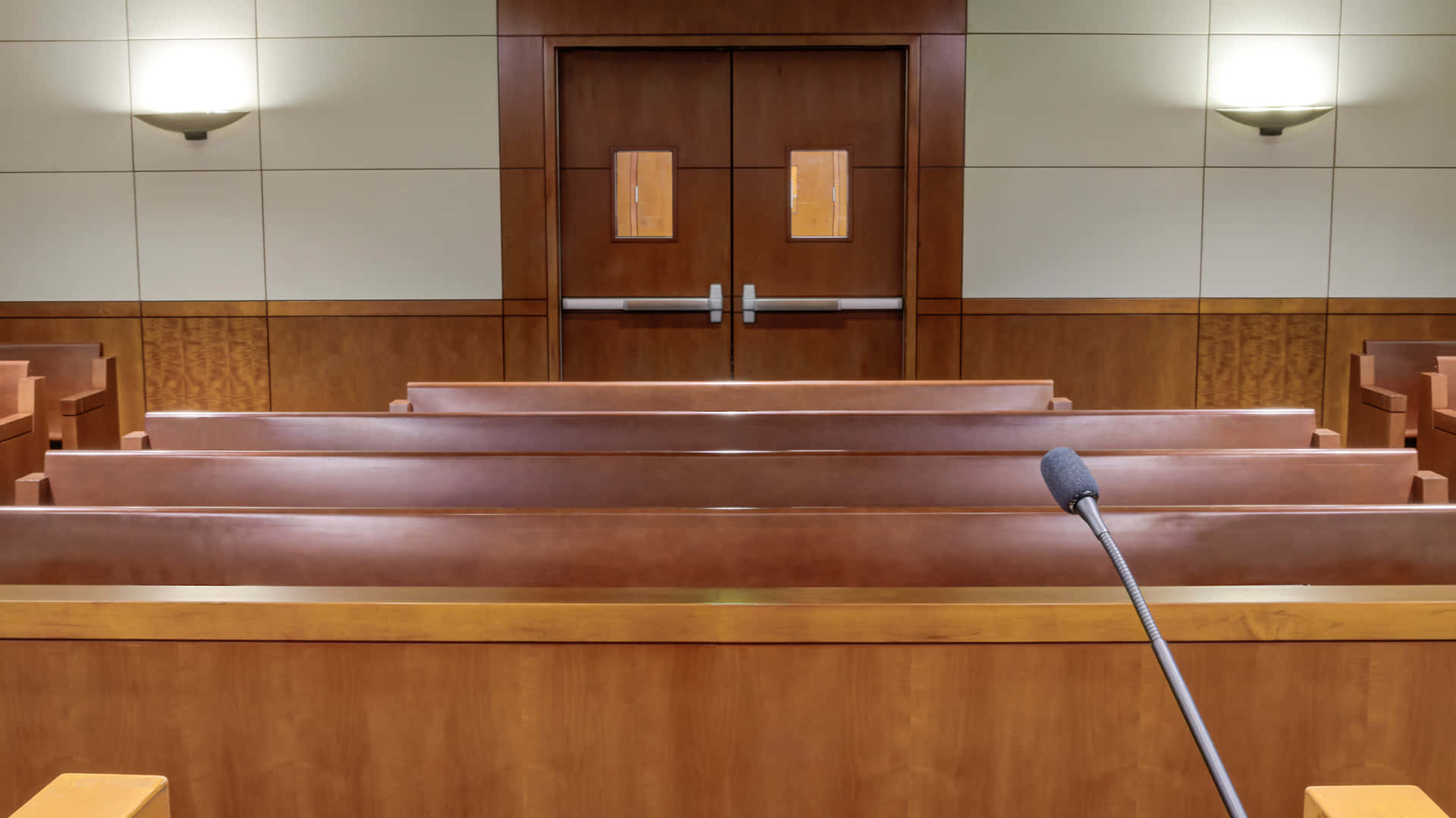 Brown Wooden Benches Courtroom Background
