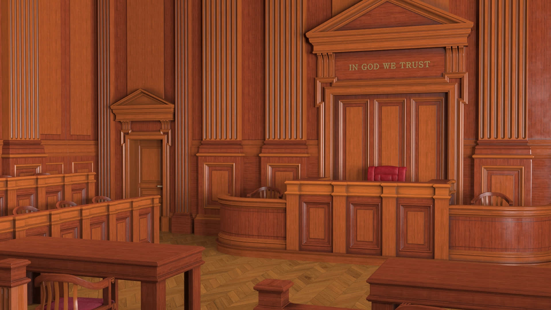 Empty Wooden Interior Courtroom Background