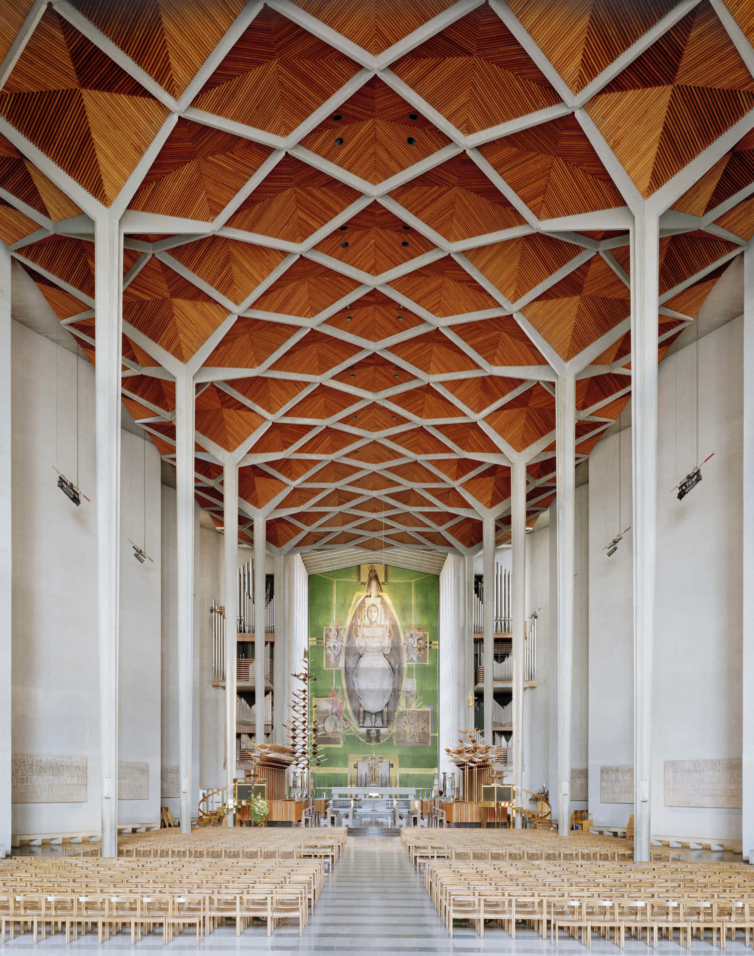 Download Coventry Cathedral Interior Wooden Vaulted Ceiling Wallpaper