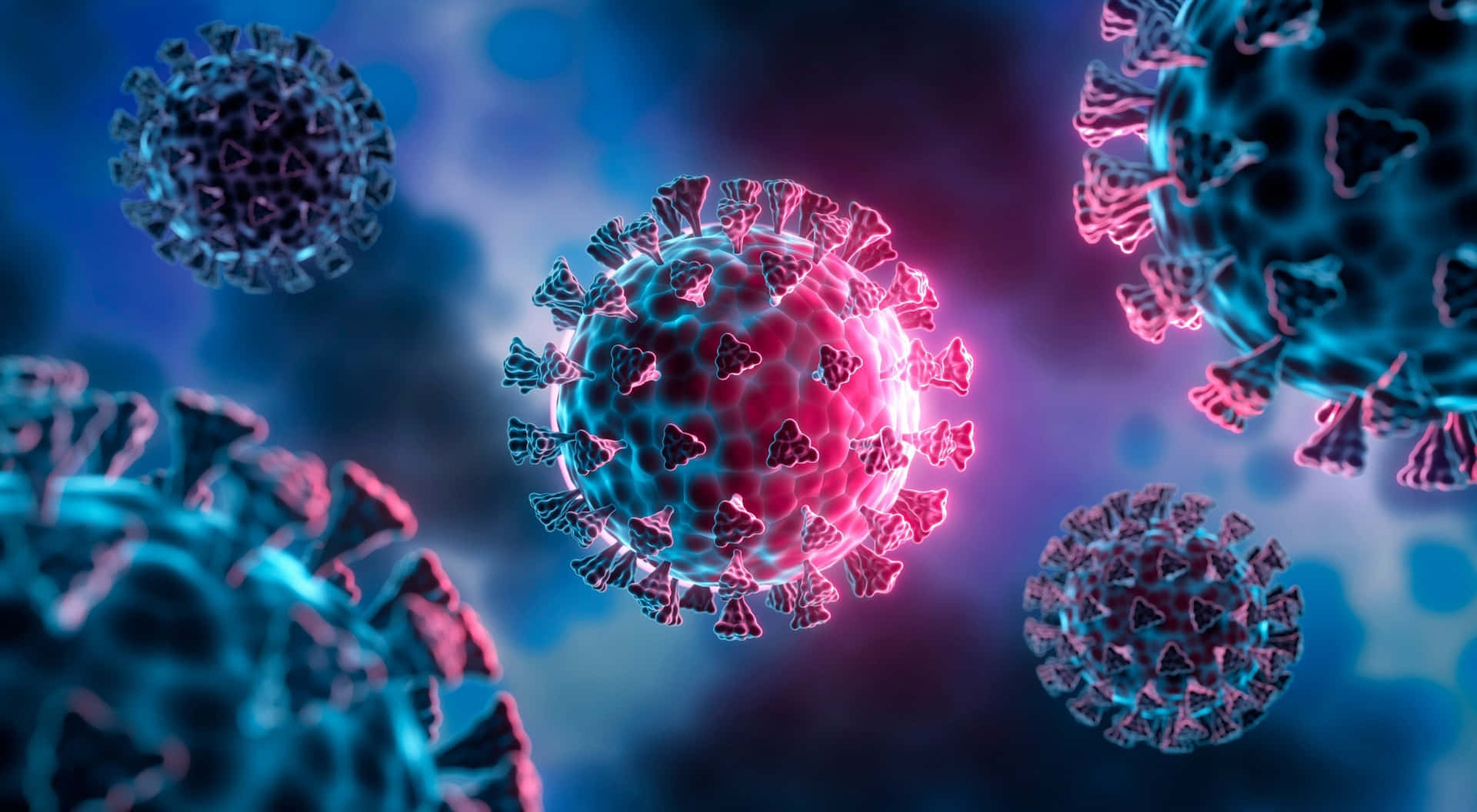 Coronaviruses In A Blue And Pink Background