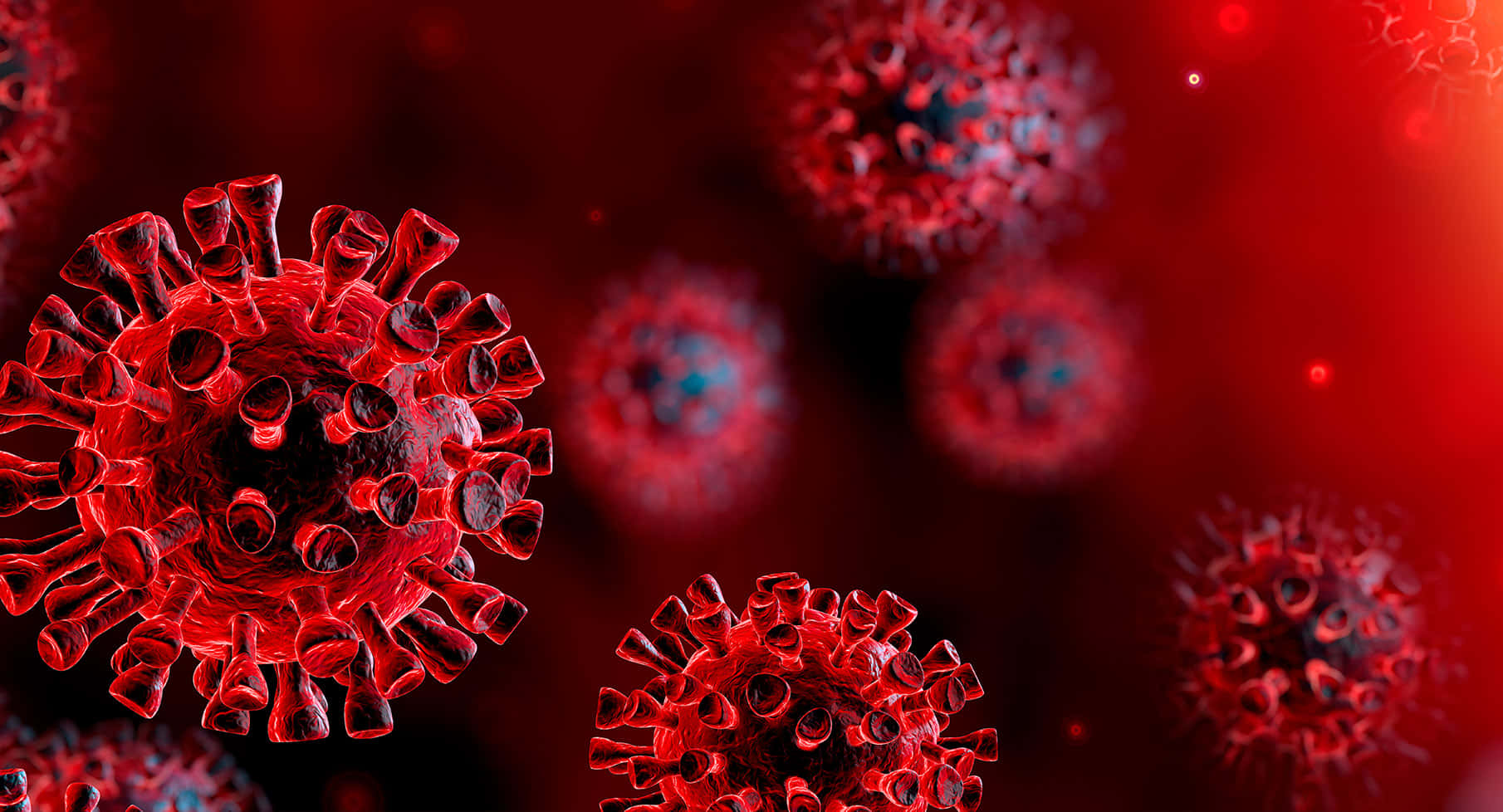 Coronaviruses In Red And Black Background