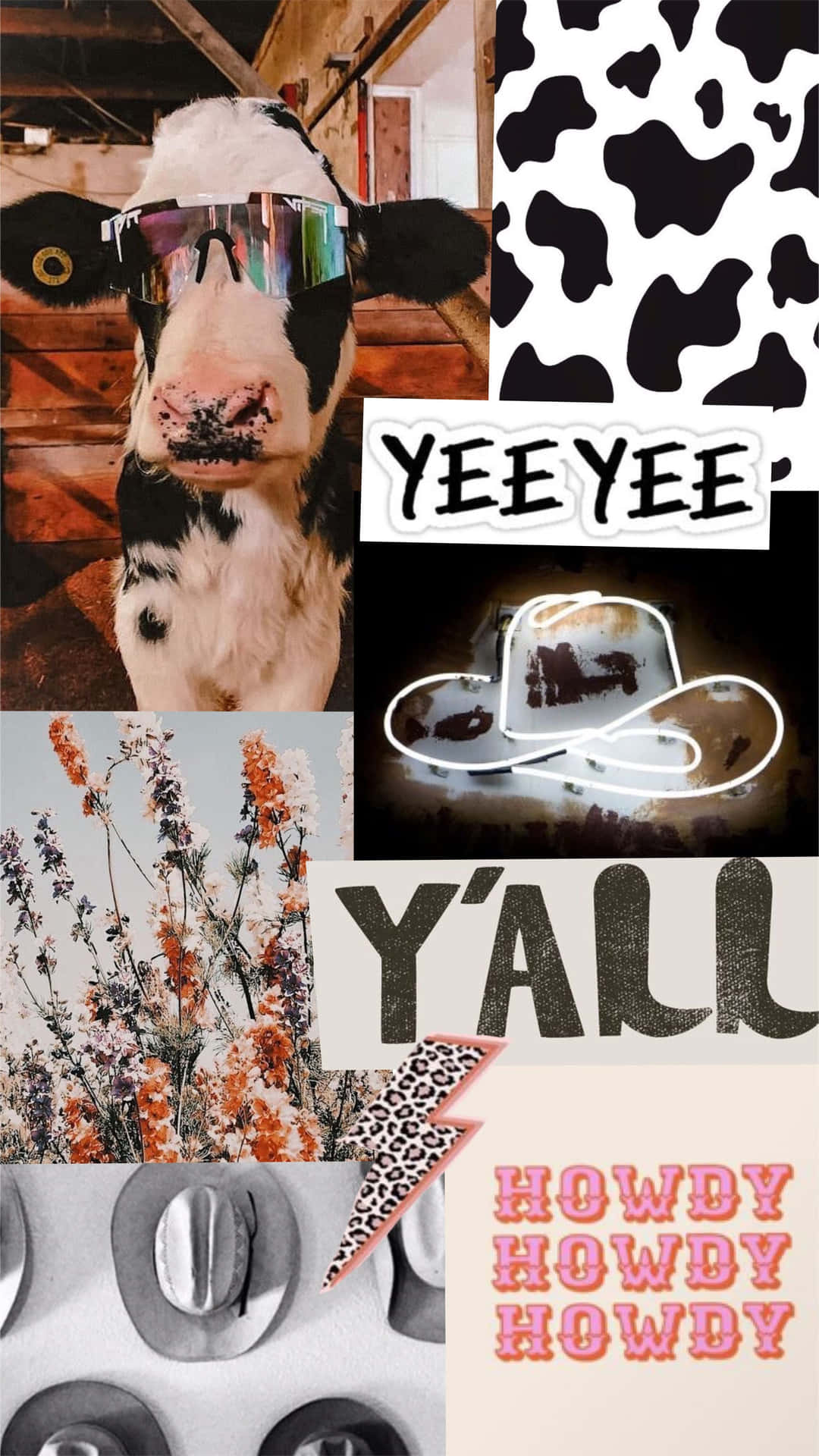 A Collage Of Cows, Cowboys, And Cows Wallpaper