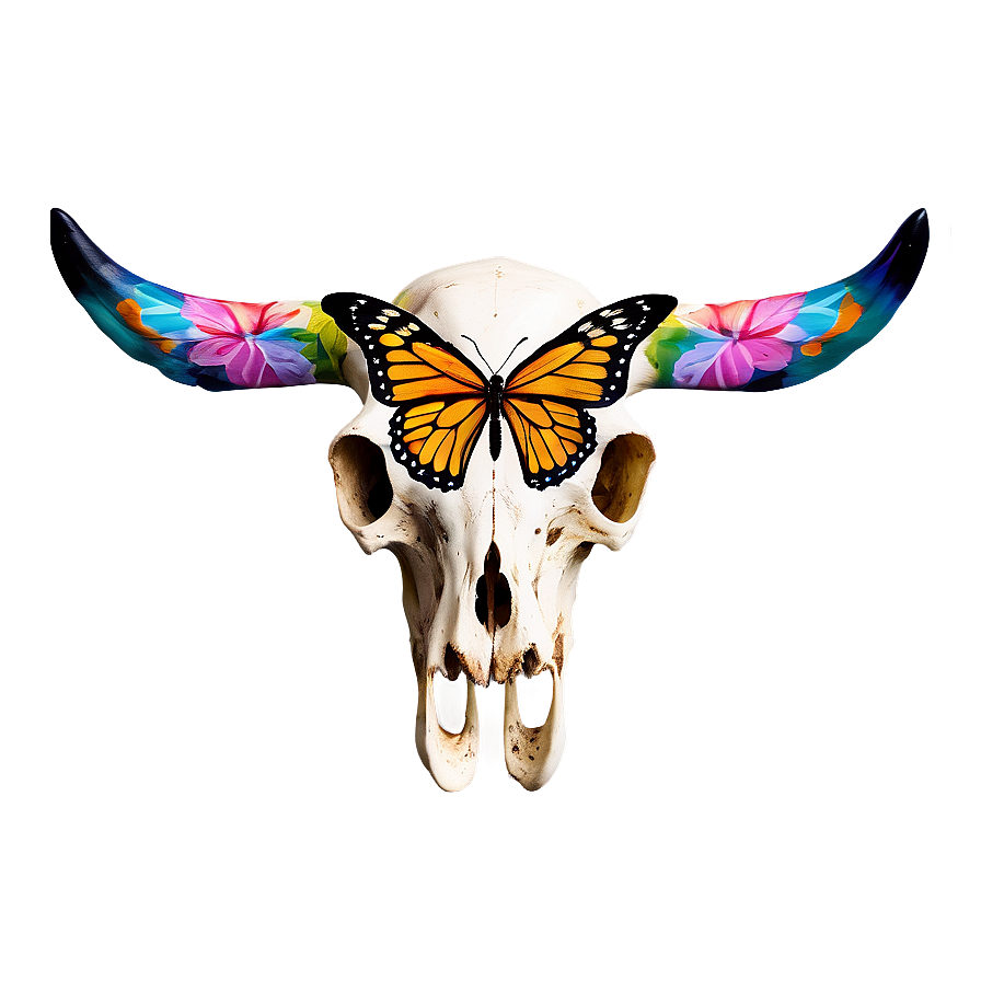 Cow Skull With Butterflies Png Uqu PNG