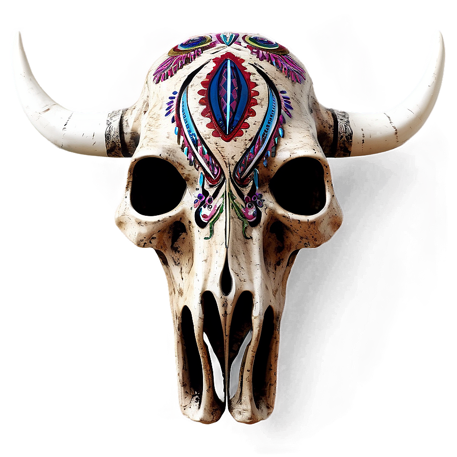 Cow Skull With Feathers Png 06132024 PNG