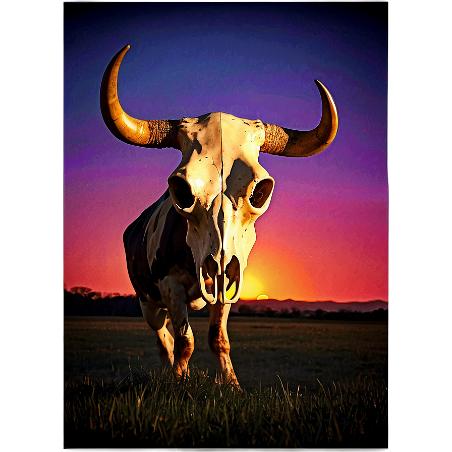 Cow Skull With Sunset Motif Png Tav PNG