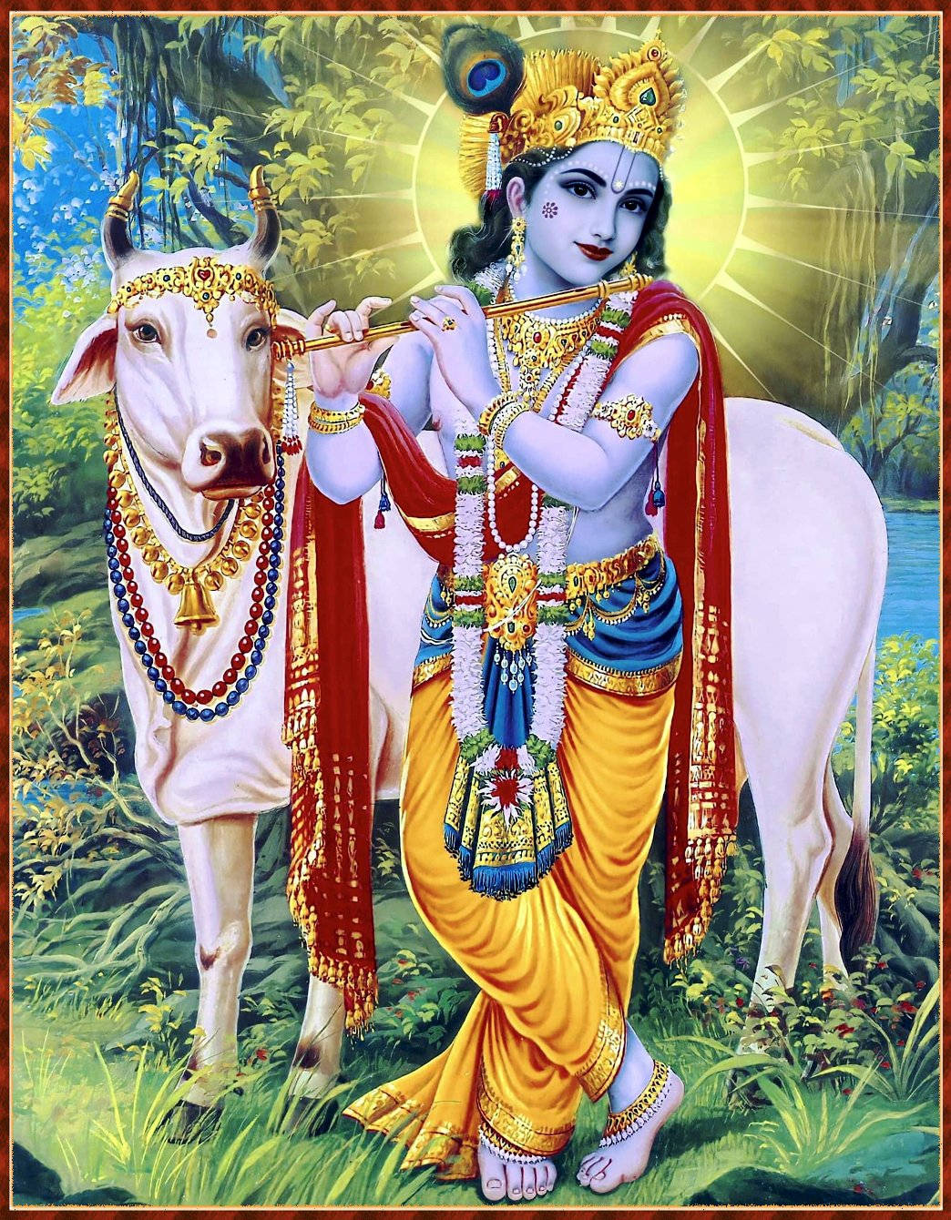 Download Cow With Lord Krishna 3d Wallpaper | Wallpapers.com