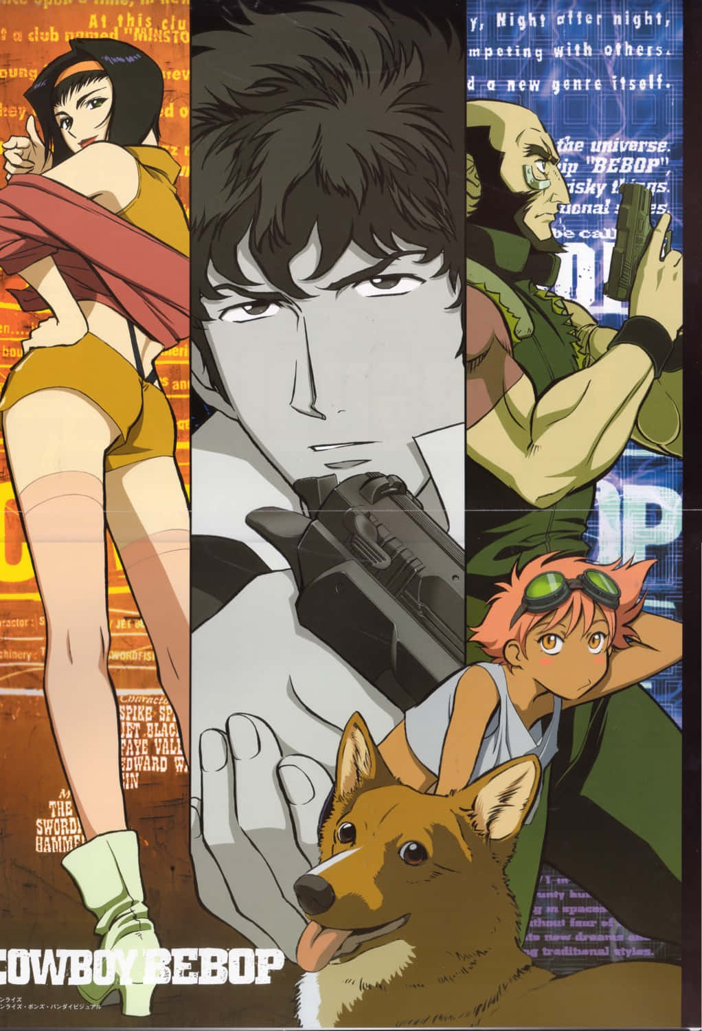 Edward from Cowboy Bebop sitting and smiling with her laptop in a futuristic setting Wallpaper
