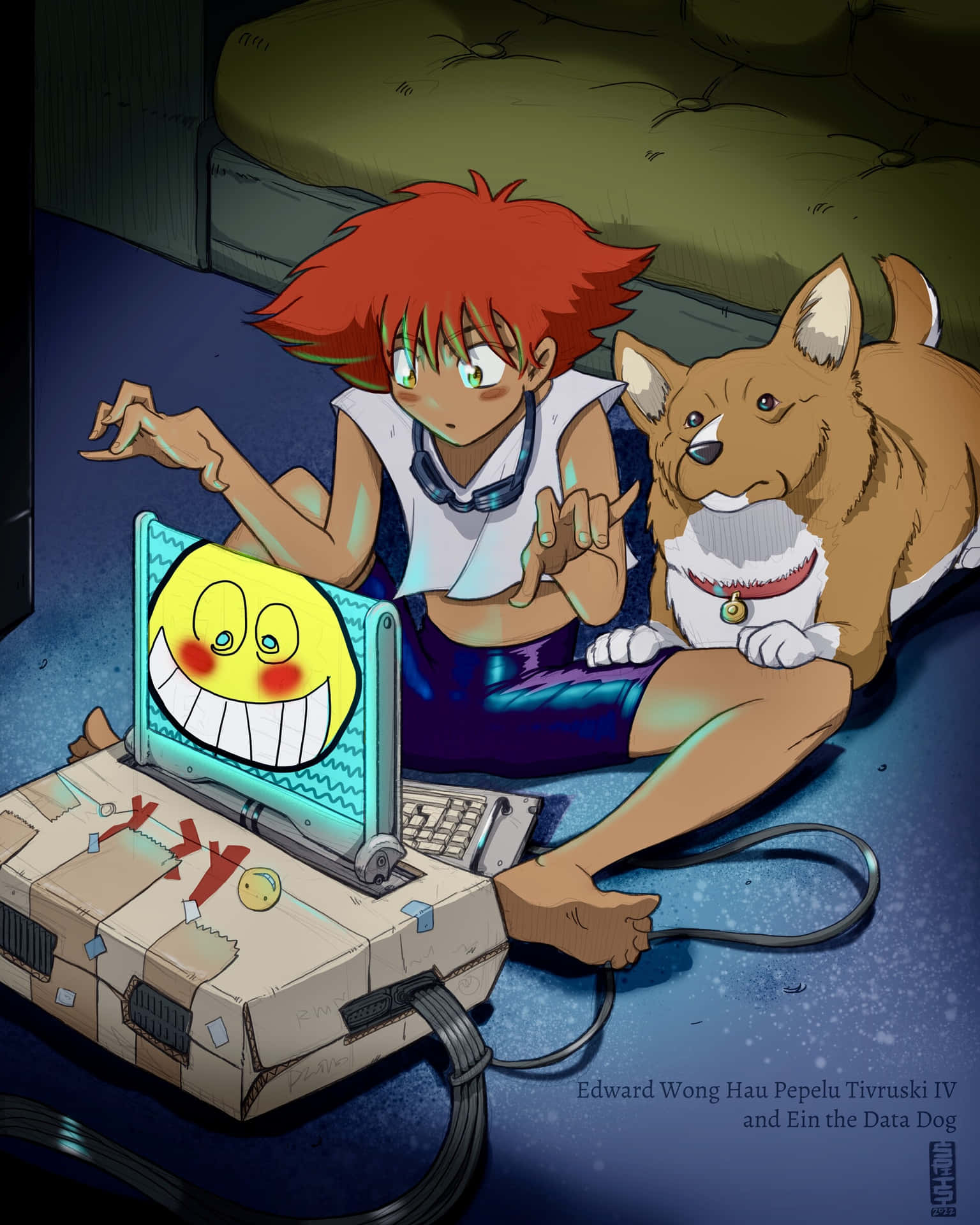 Ein, the adorable data dog from Cowboy Bebop, gazing curiously into the distance Wallpaper