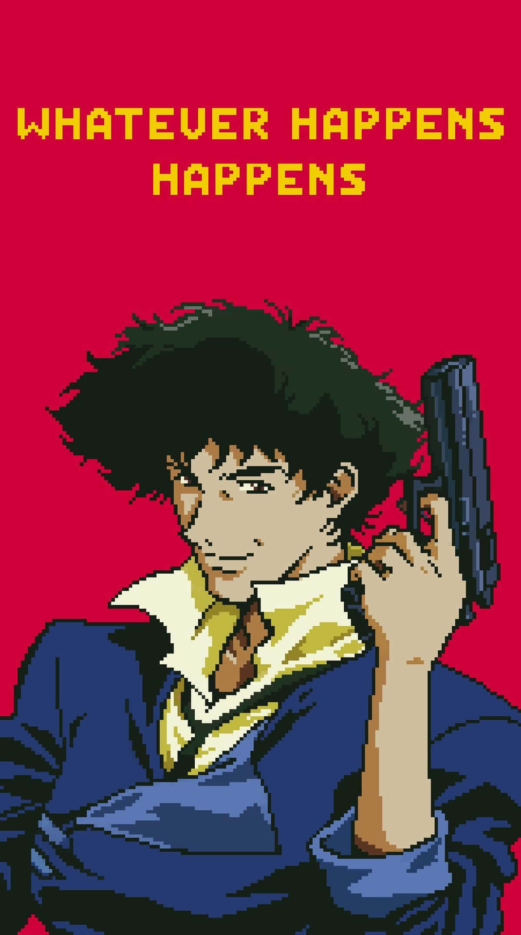 A glowing image of a Teen Cowboy Bebop character on an Iphone Wallpaper