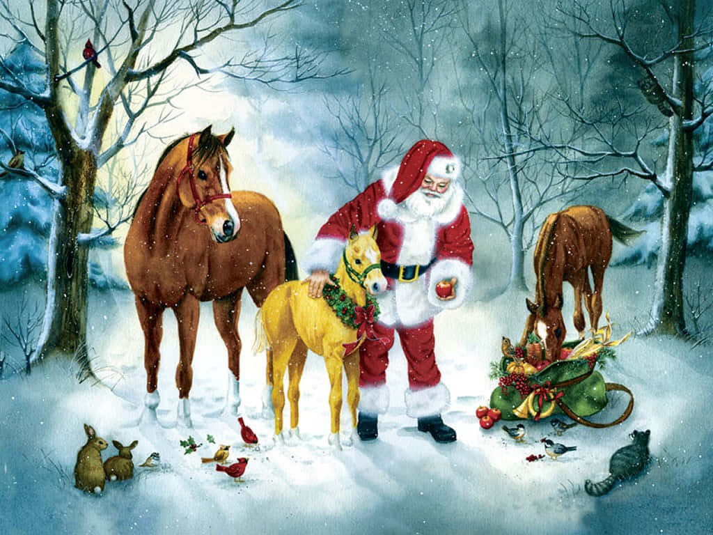 Santa Claus And His Horses In The Snow Wallpaper