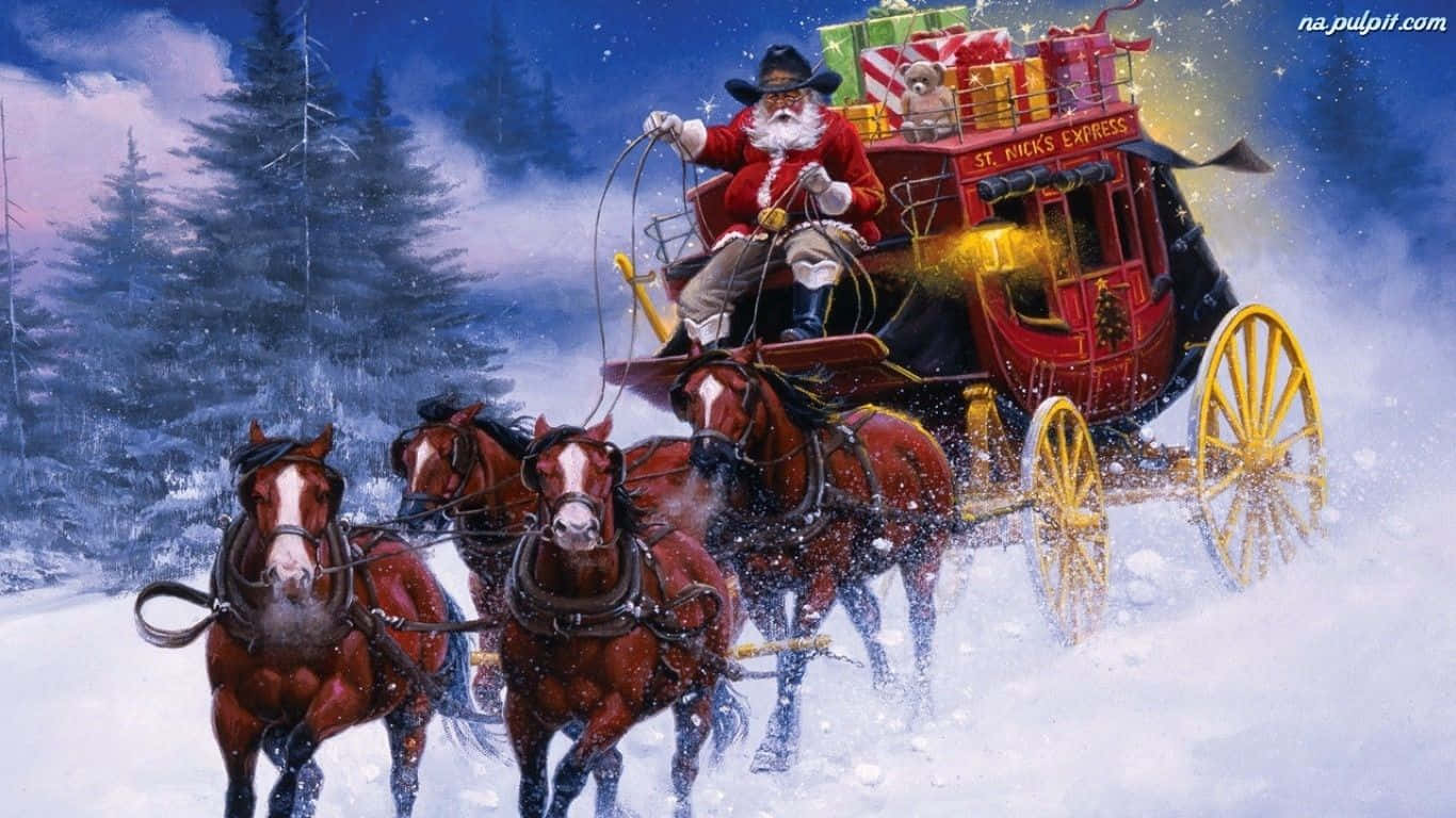 Weihnachtsmannin Einer Kutsche Mit Pferden. Wallpaper