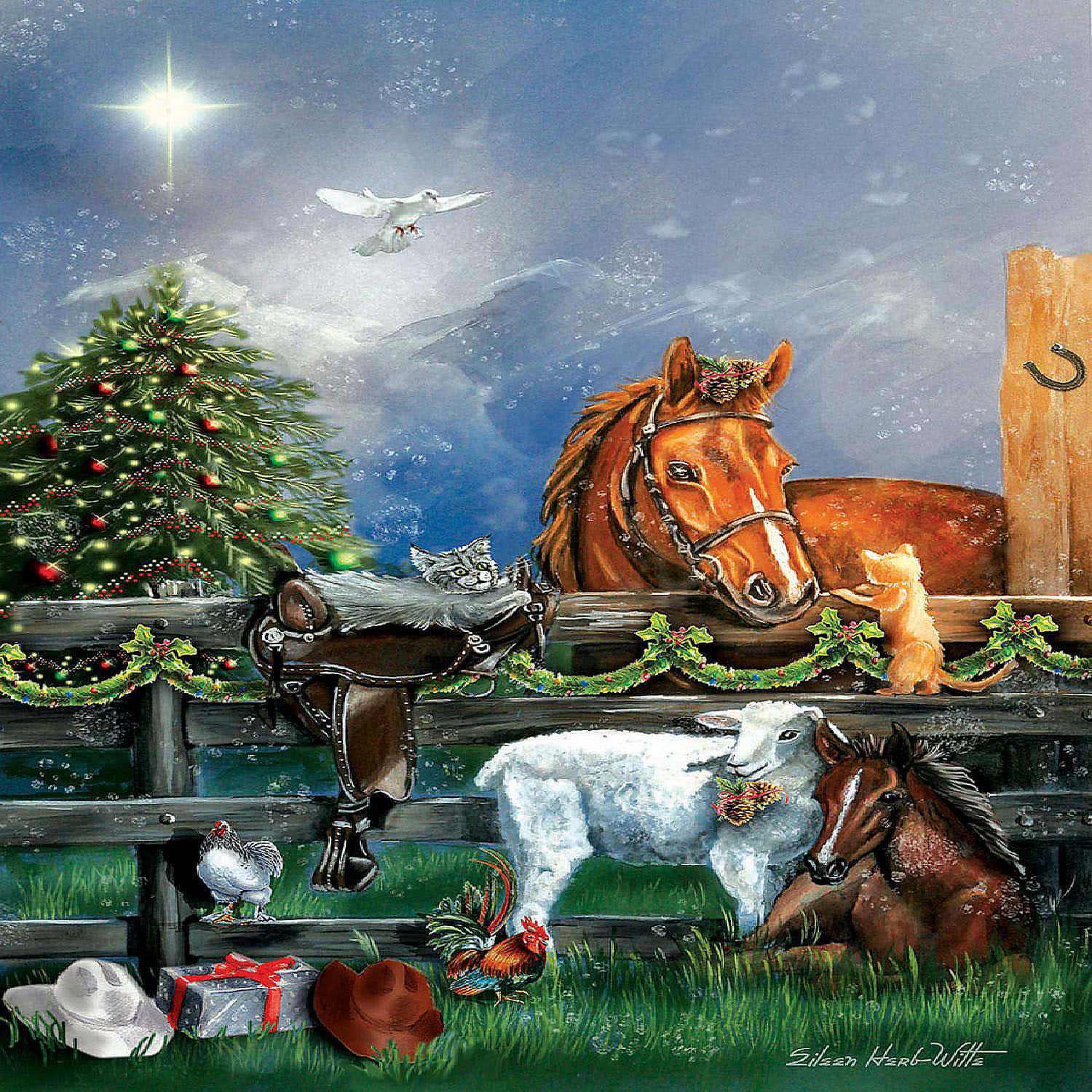 HD wallpaper white horse figurine and assortedcolor Christmas bauble lot   Wallpaper Flare