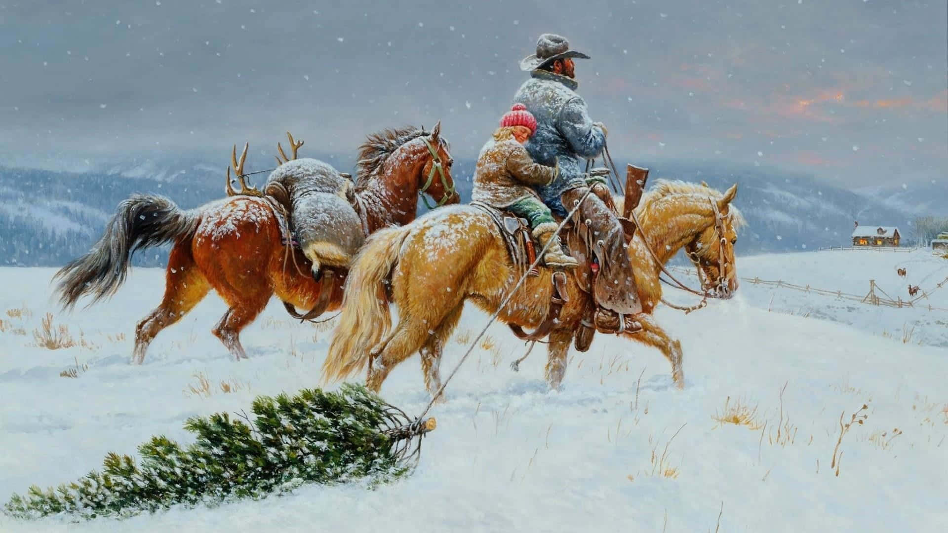En Cowboy fejrer Jul Wallpaper