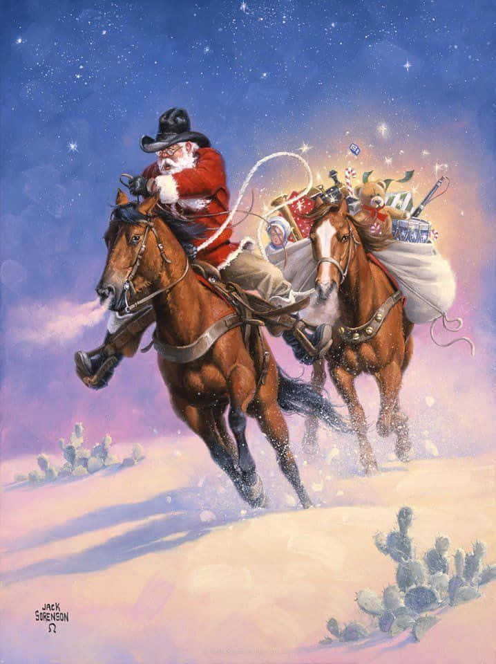 Feiernsie Die Feiertage Im Stil Mit Einem Cowboy-weihnachten Wallpaper
