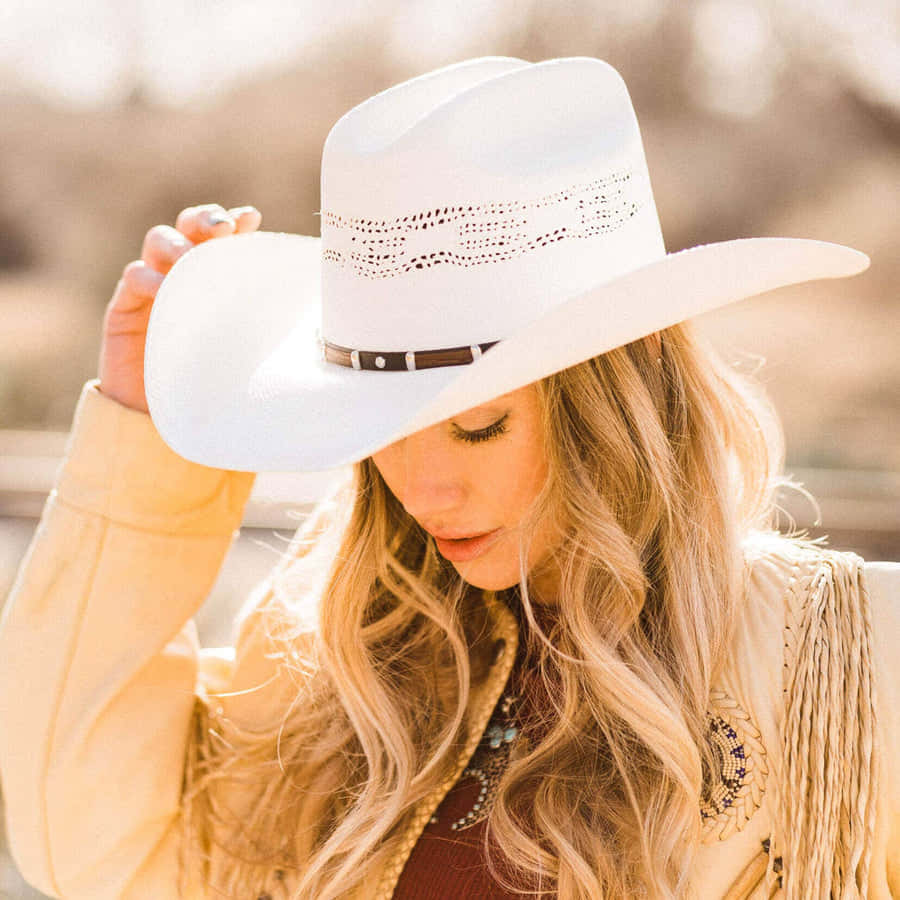 A Blonde Woman Wearing A White Cowboy Hat