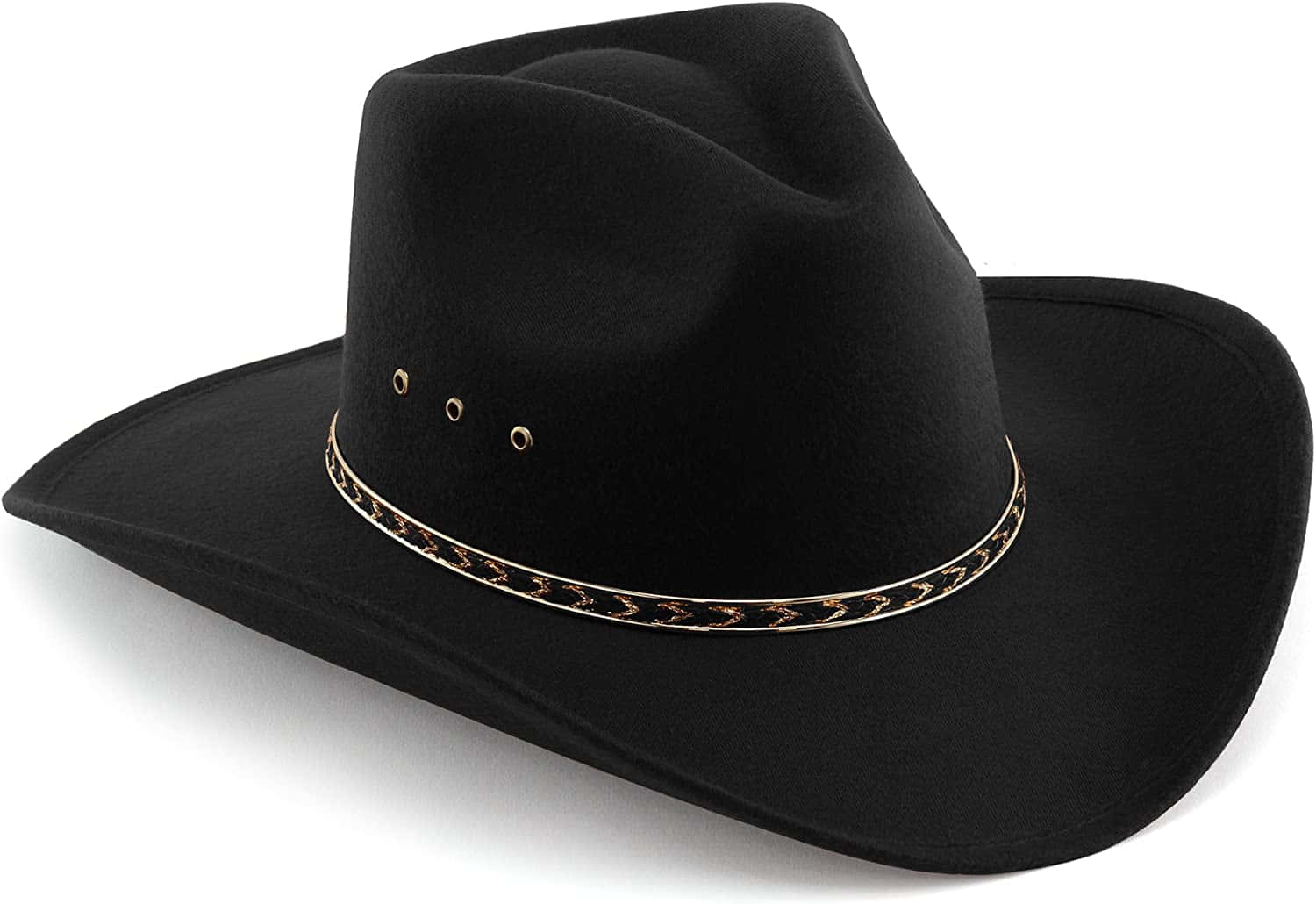 A Black Cowboy Hat With A Chain On It