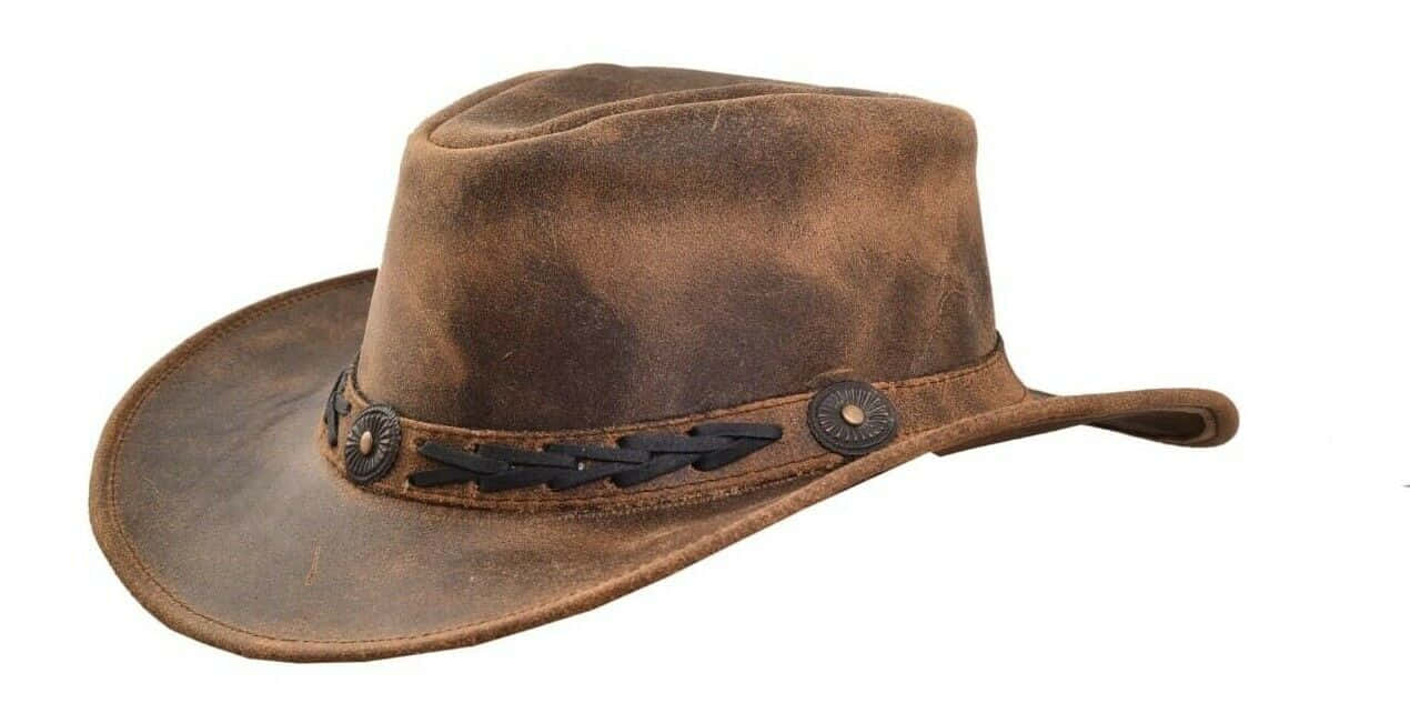 A Brown Cowboy Hat With A Leather Band