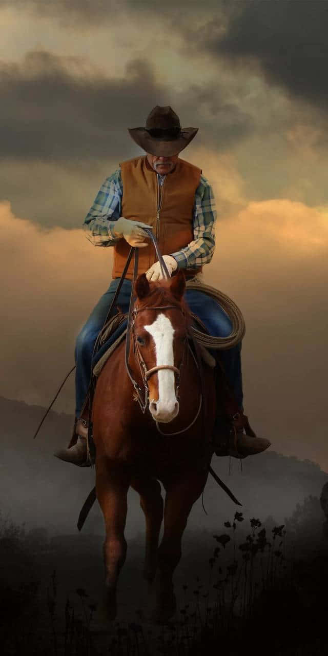 Hästoch Gammal Cowboy Iphone. Wallpaper