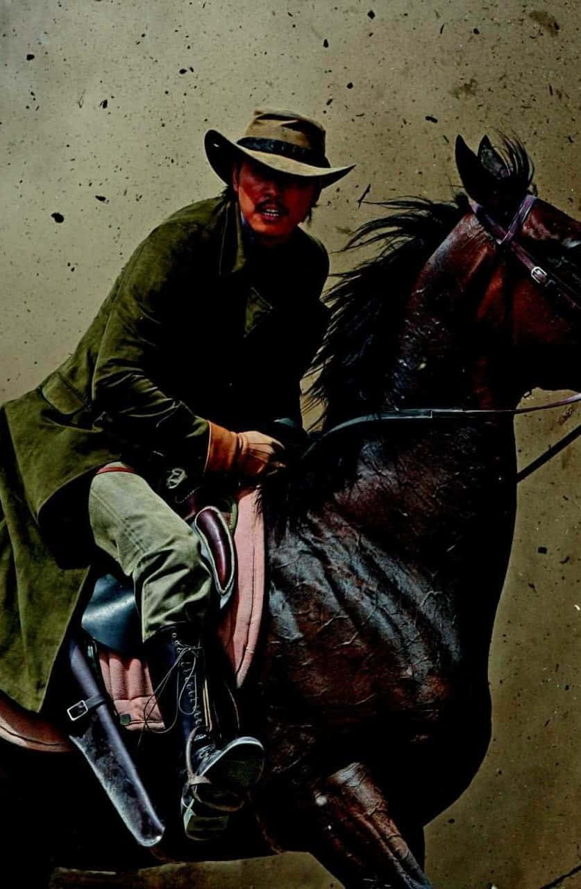 Einmann Reitet Auf Einem Pferd. Wallpaper