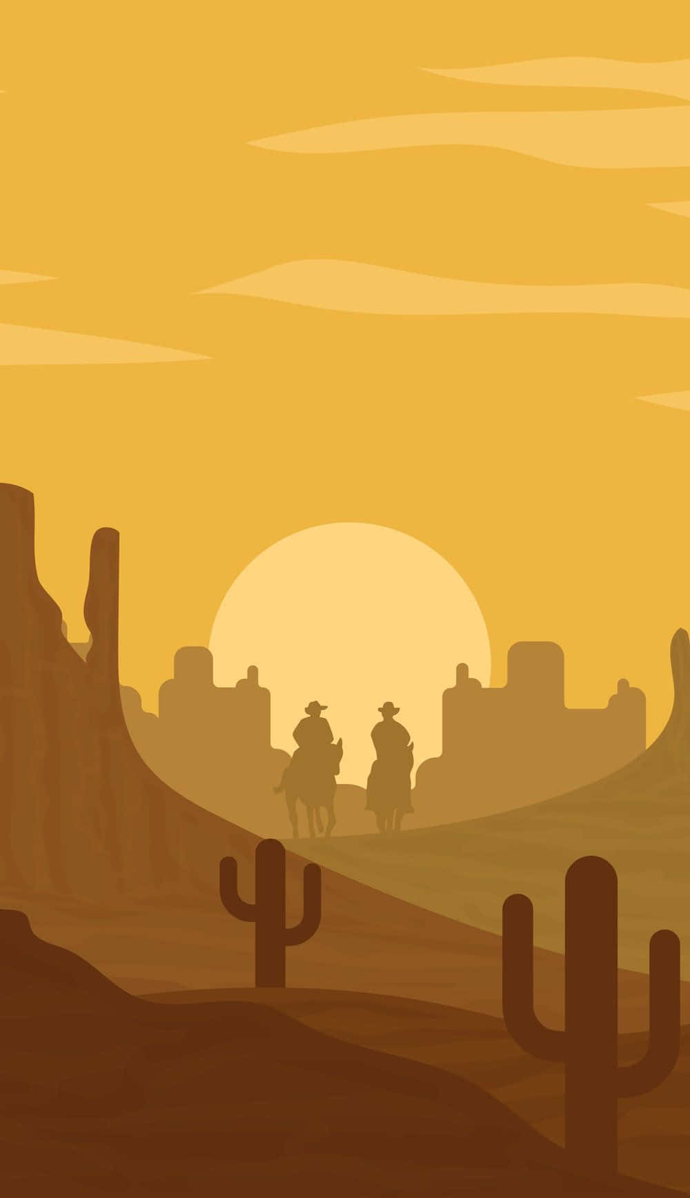 Dosvaqueros Montando A Caballo En El Desierto. Fondo de pantalla