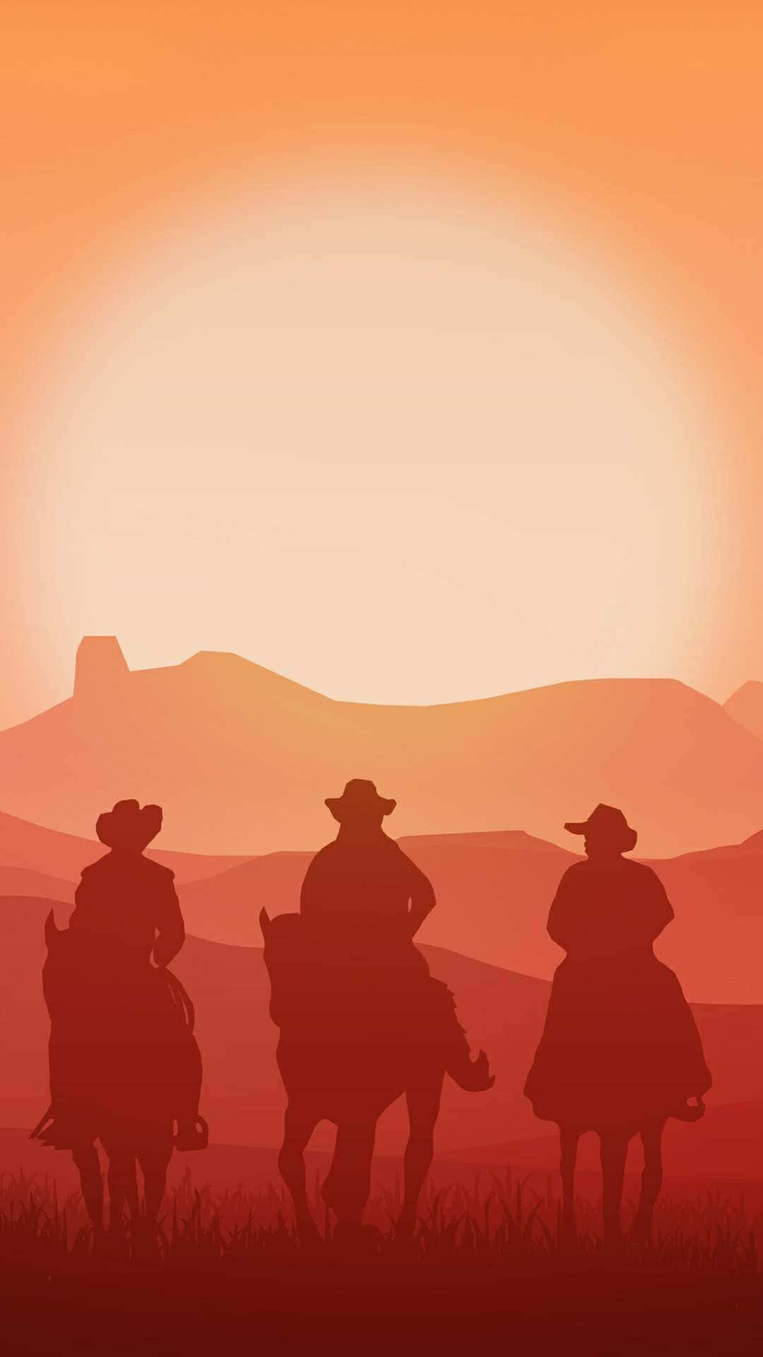 Skygge af tre cowboys der rider på heste over ørkenen Wallpaper
