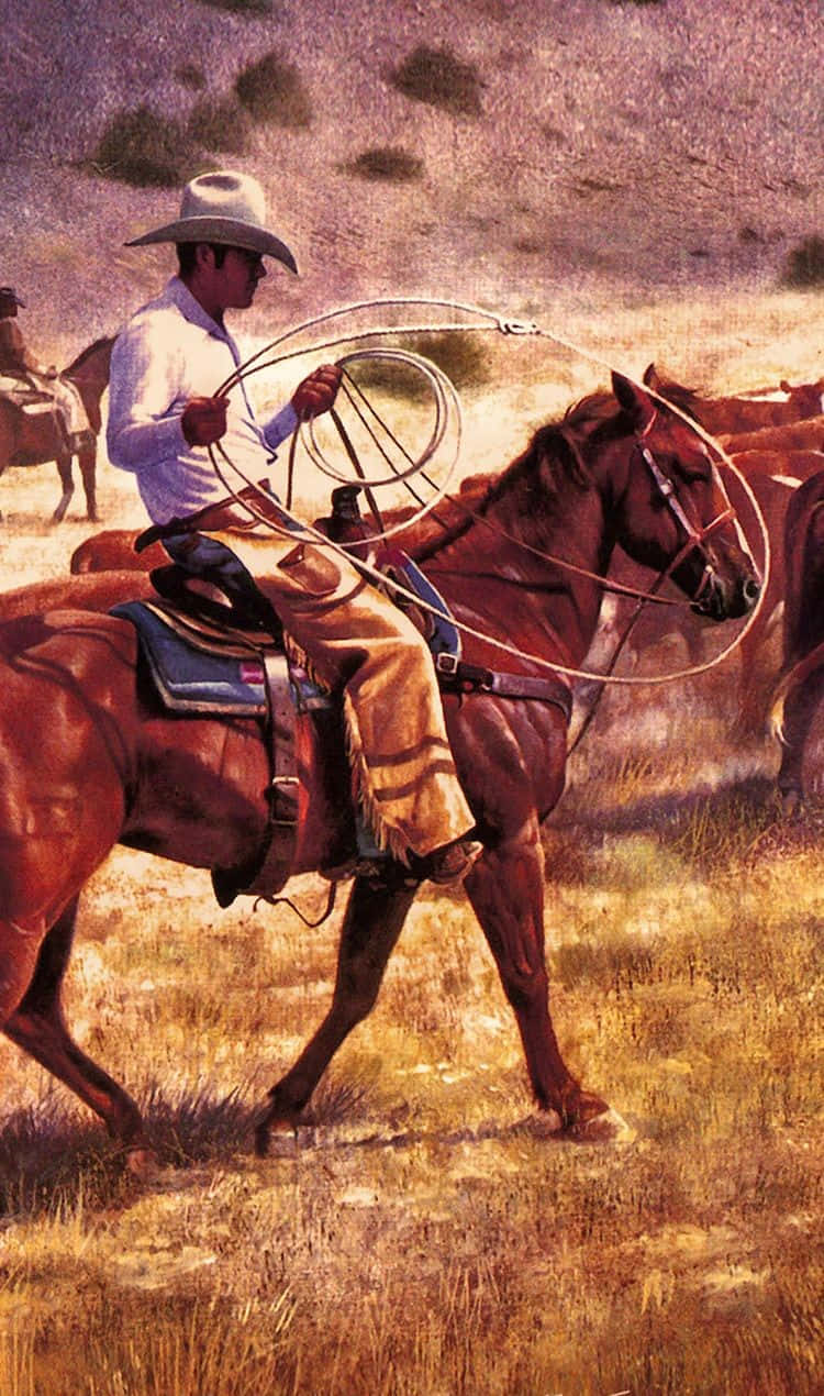Stampse gennem det Vilde Vesten med Cowboy iPhone baggrundsbillede. Wallpaper