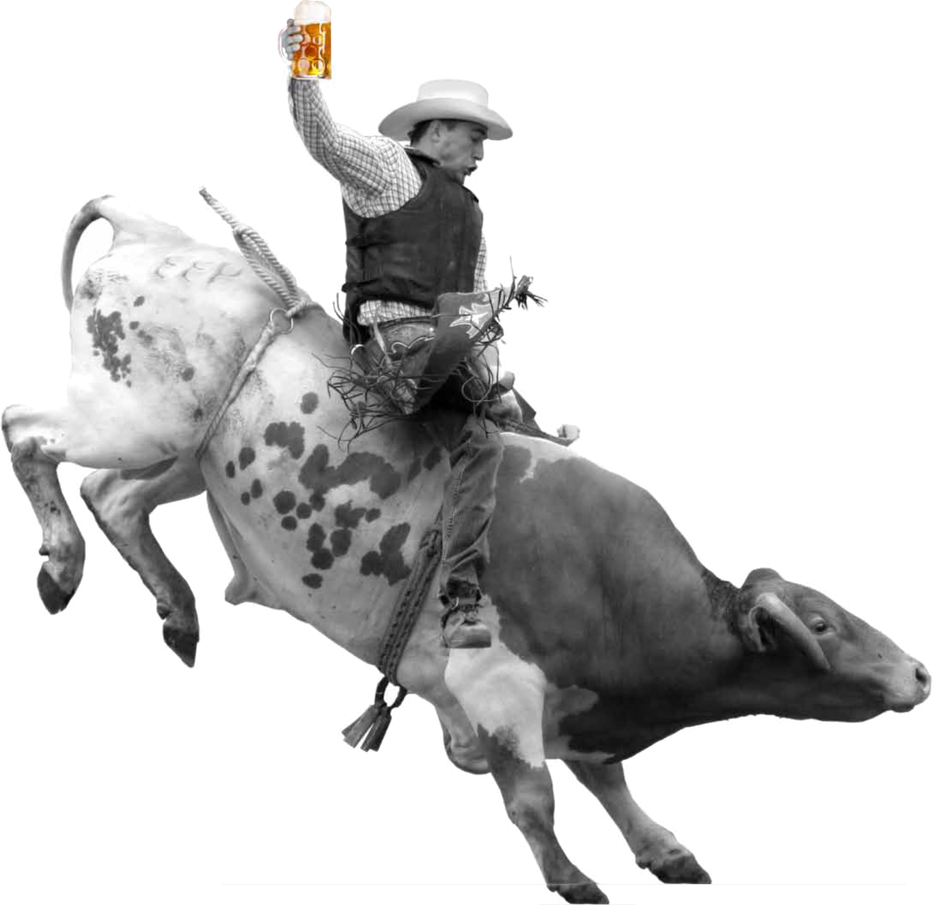 Cowboy Riding Bull With Beer PNG