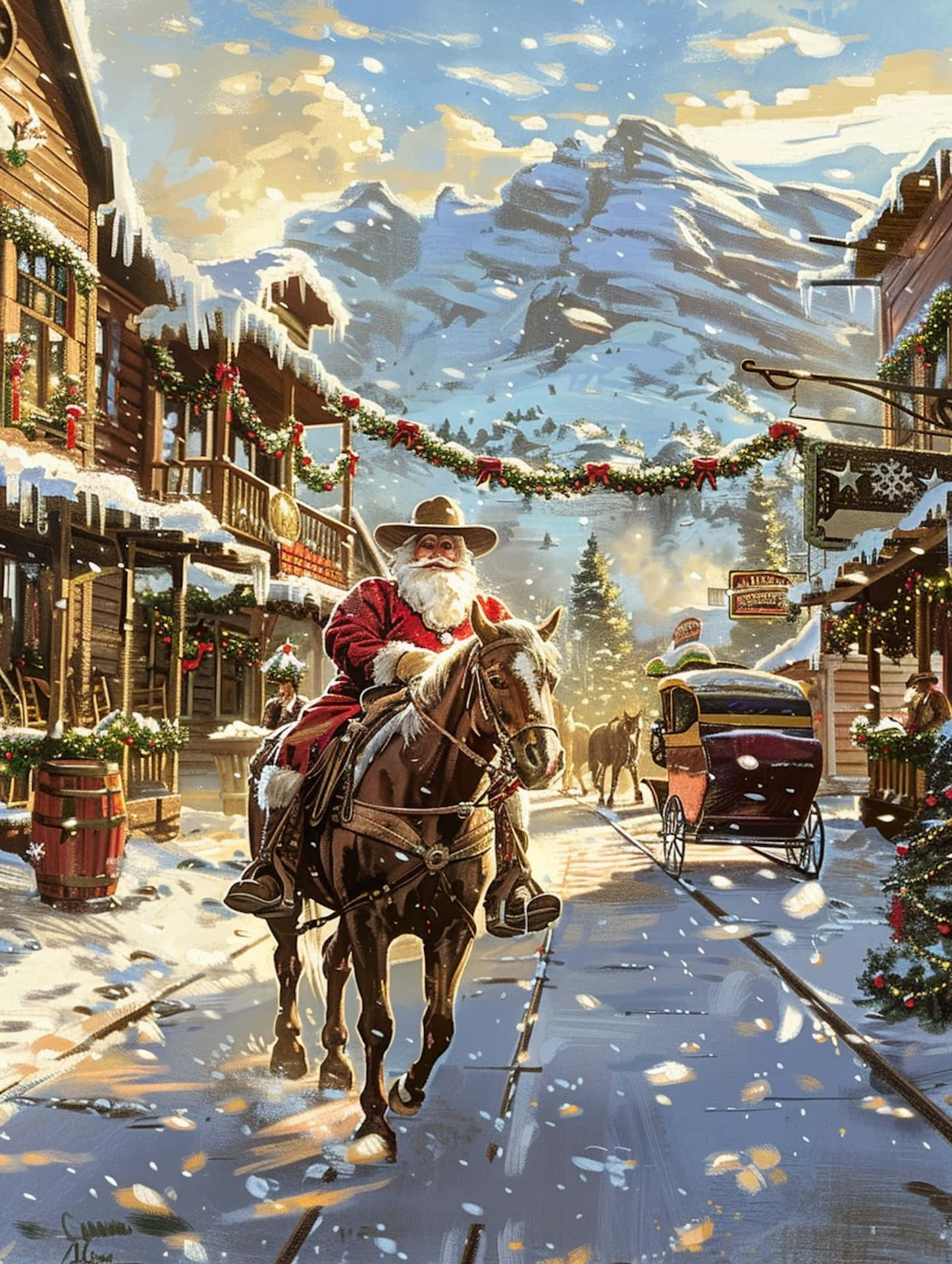 Cowboy Santain Snowy Mountain Town.jpg Wallpaper
