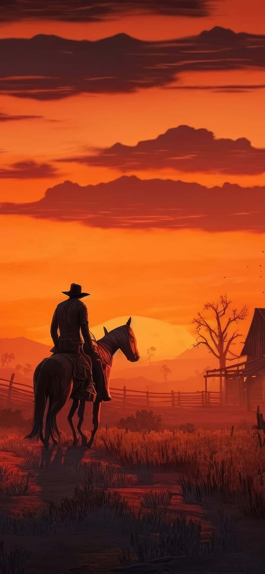 Cowboy Sunset Silhouette Wallpaper