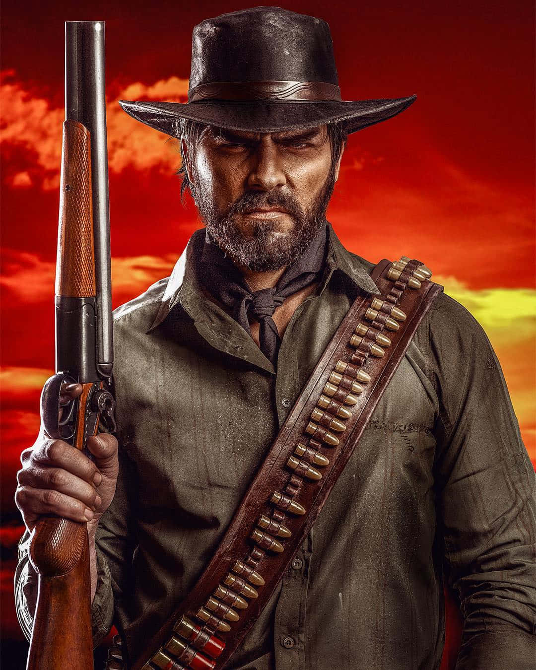 Cowboy_with_ Shotgun_at_ Sunset Wallpaper