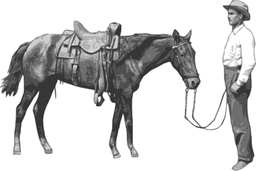 Cowboyand Horse Monochrome PNG
