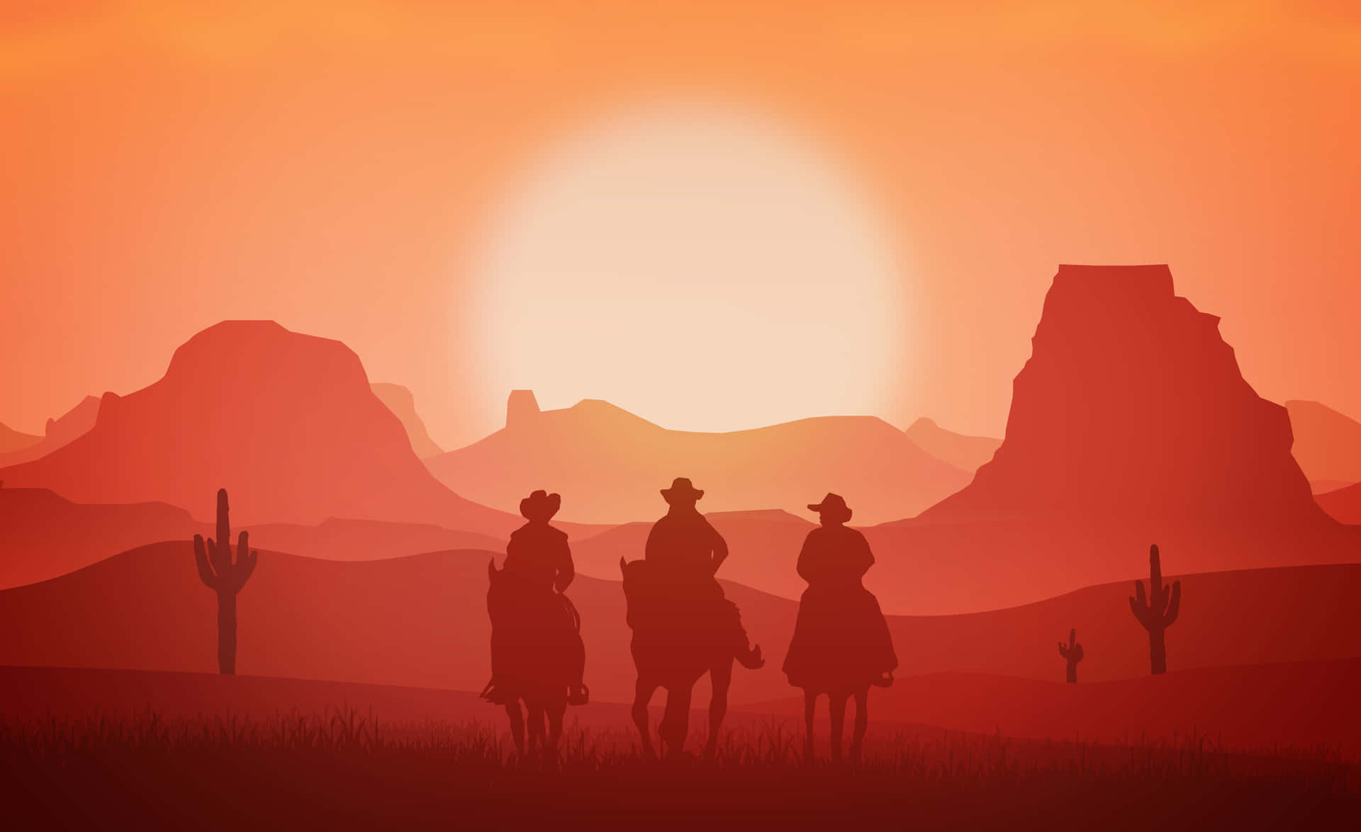 A Lone Cowboy Riding Horse, Sunset Silhouette