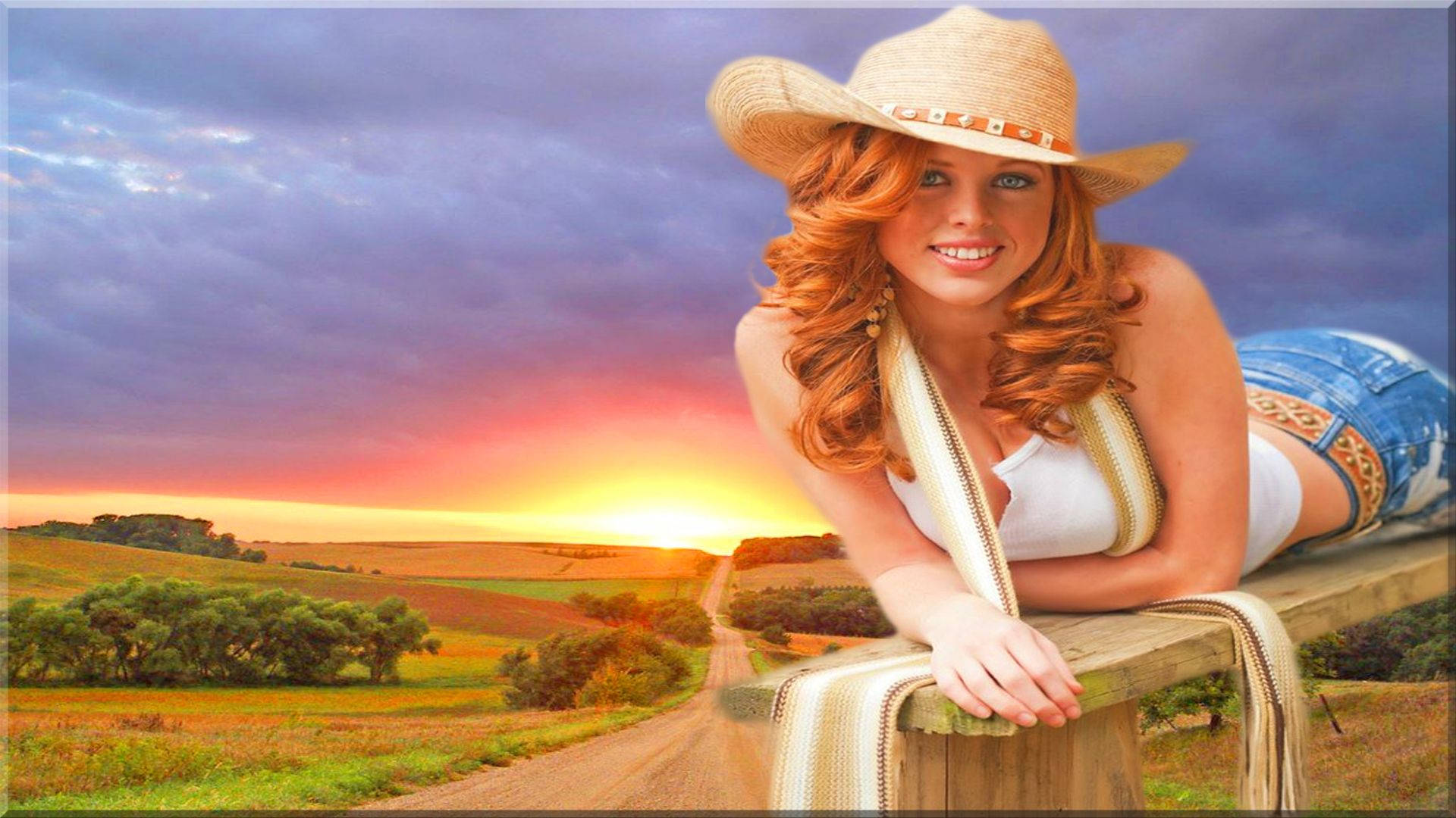 Cowgirl On A Bench Wallpaper