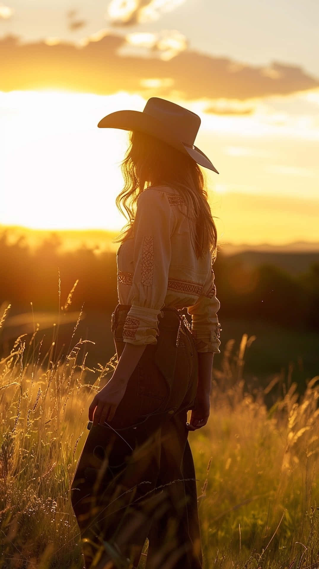Cowgirl Sunset Silhouette Wallpaper