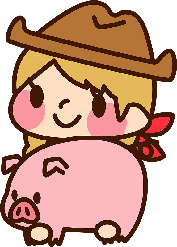 Cowgirland Pig Cartoon PNG