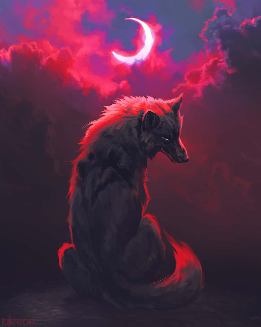 Coyote Art Under The Moon Background